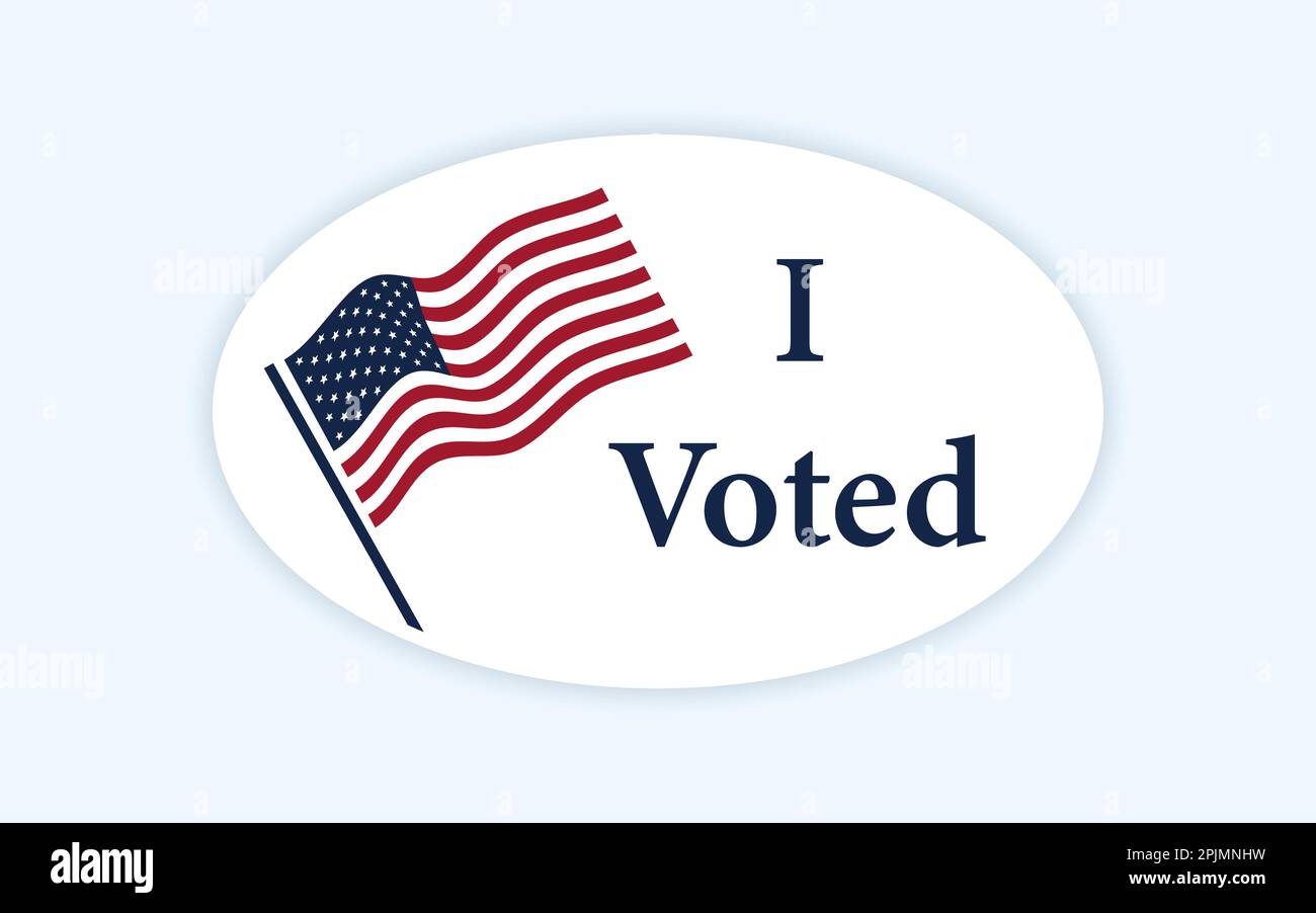Ein klassischer Stimmaufkleber mit „I vote“-Slogan und US-amerikanischer Flagge. Aufkleber oder Label für die Kreisstimme. US, USA, amerikanische Wahlen, Stimmzeichen. Ich habe abgestimmt Stock Vektor