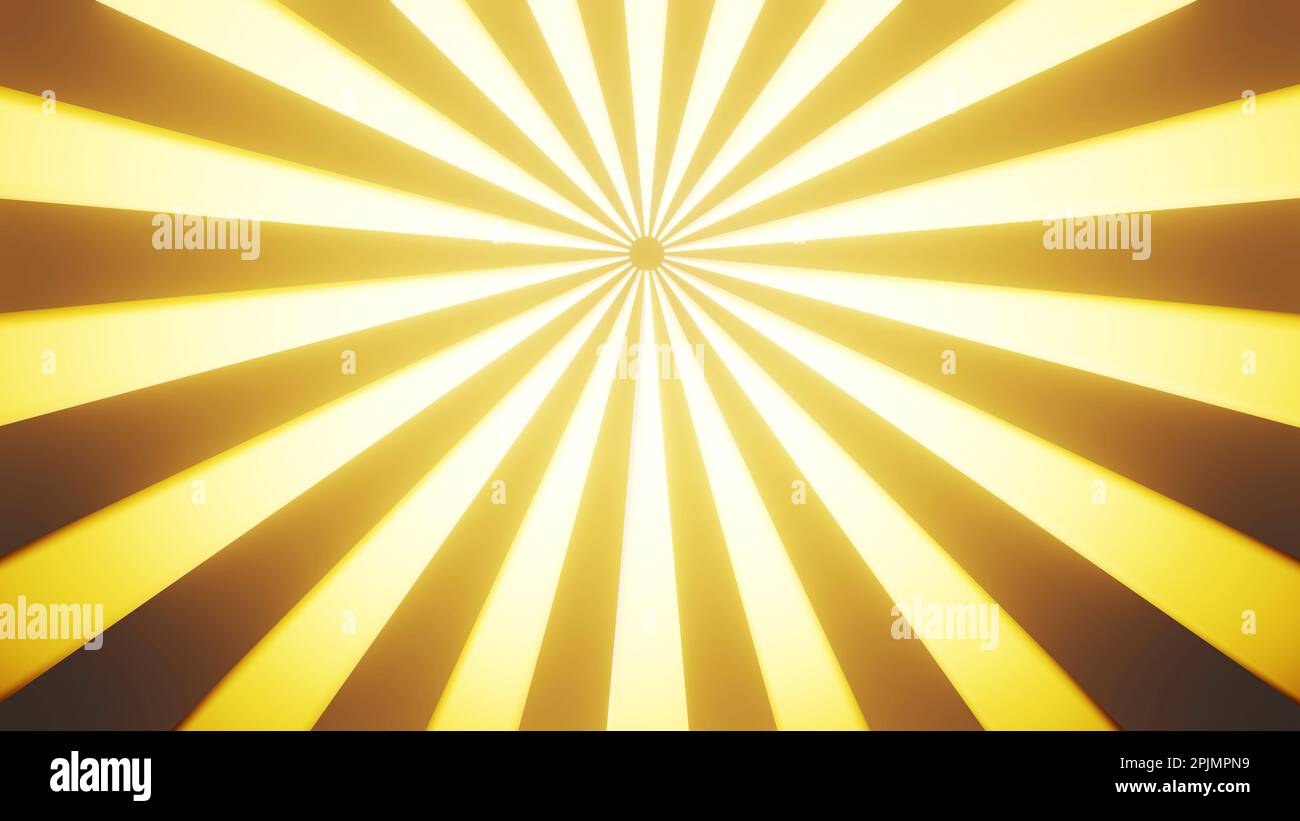 Retro-Hintergrund mit Strahlen oder Streifen in der Mitte. Sonnenschein oder Sonnenschein im Retro-Look. Abstrakte Kulisse mit Sternenblende. Gelb, goldfarben. Golde Stockfoto