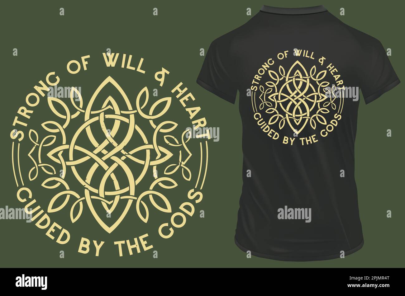 Stark von Wille und Herz, geführt von den Göttern. Lustiges Zitat Vektorbild für T-Shirt, Hoodie, Website, Print, Bewerbung, Logo, Clip Art, Poster Stock Vektor