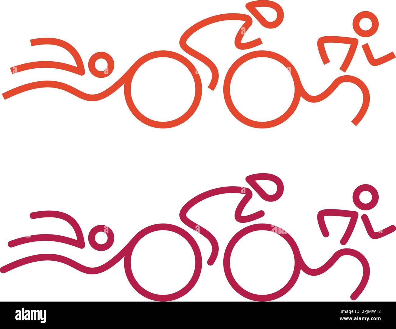 TriathlonLogo in Männersilhouetten Schwimmen, Reiten, Laufen. Symbol