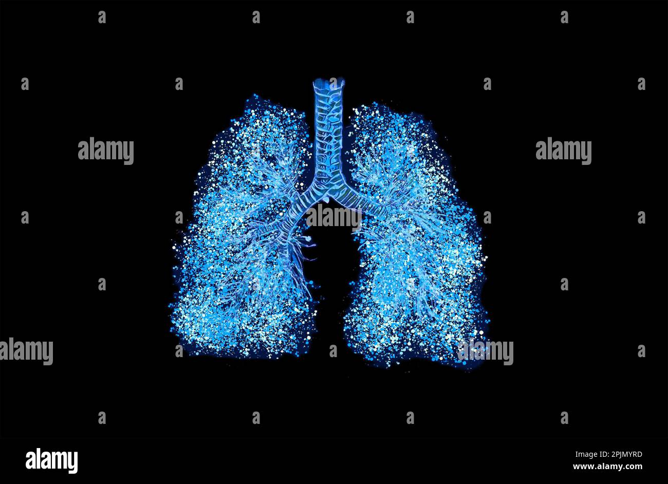 Bronchialbaum (Atmungsbaum) mehrverzweigte Trachea, Bronchien und Lunge. Lungen- und atemmedizinische Kunstdarstellung. Mit der Hand zeichnen Stockfoto