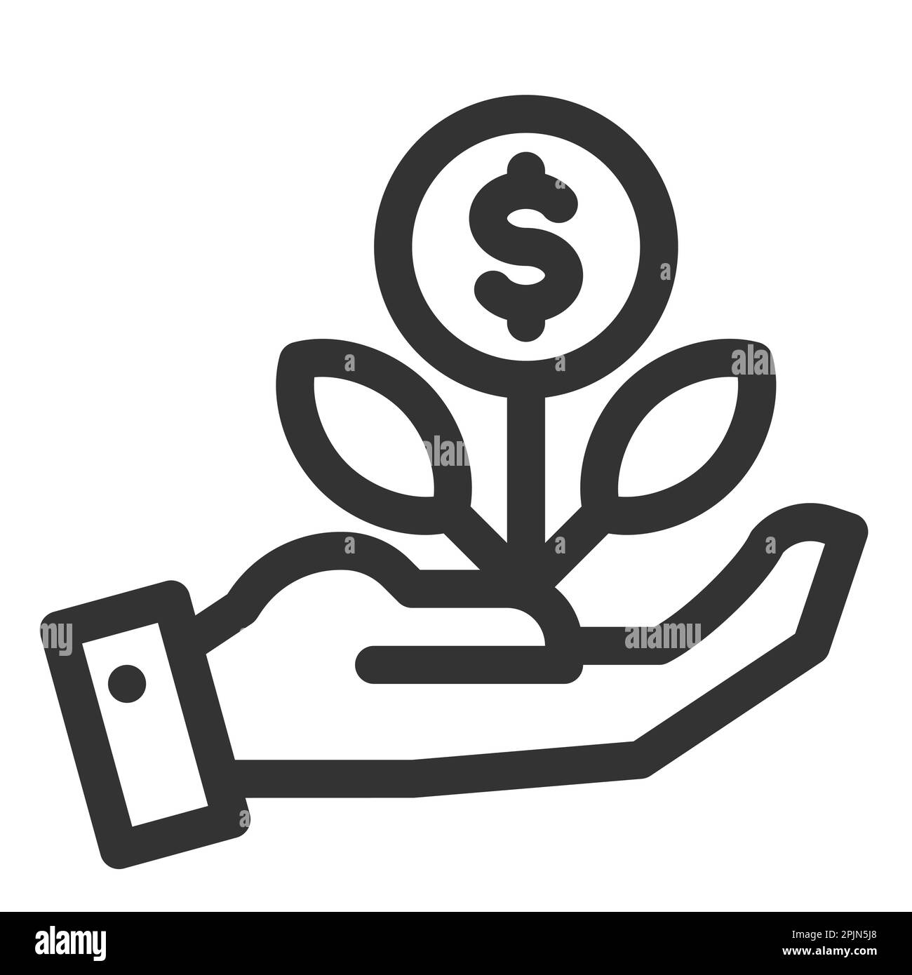 Hand mit Geld Symbol für Baumlinie. Finanz- oder Banksymbol. Vektordarstellung Stock Vektor