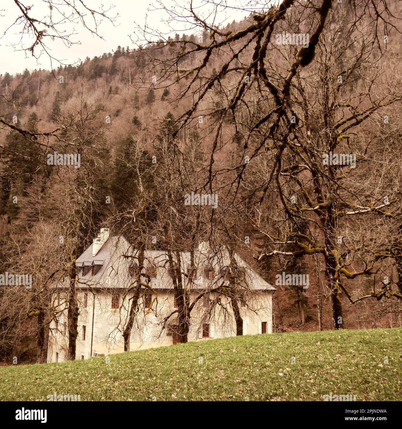 Eine Abhängigkeit des Klosters Grande Chartreuse, digital veränderte Ansicht, Saint-Pierre de Chartreuse, Isere, Frankreich Stockfoto
