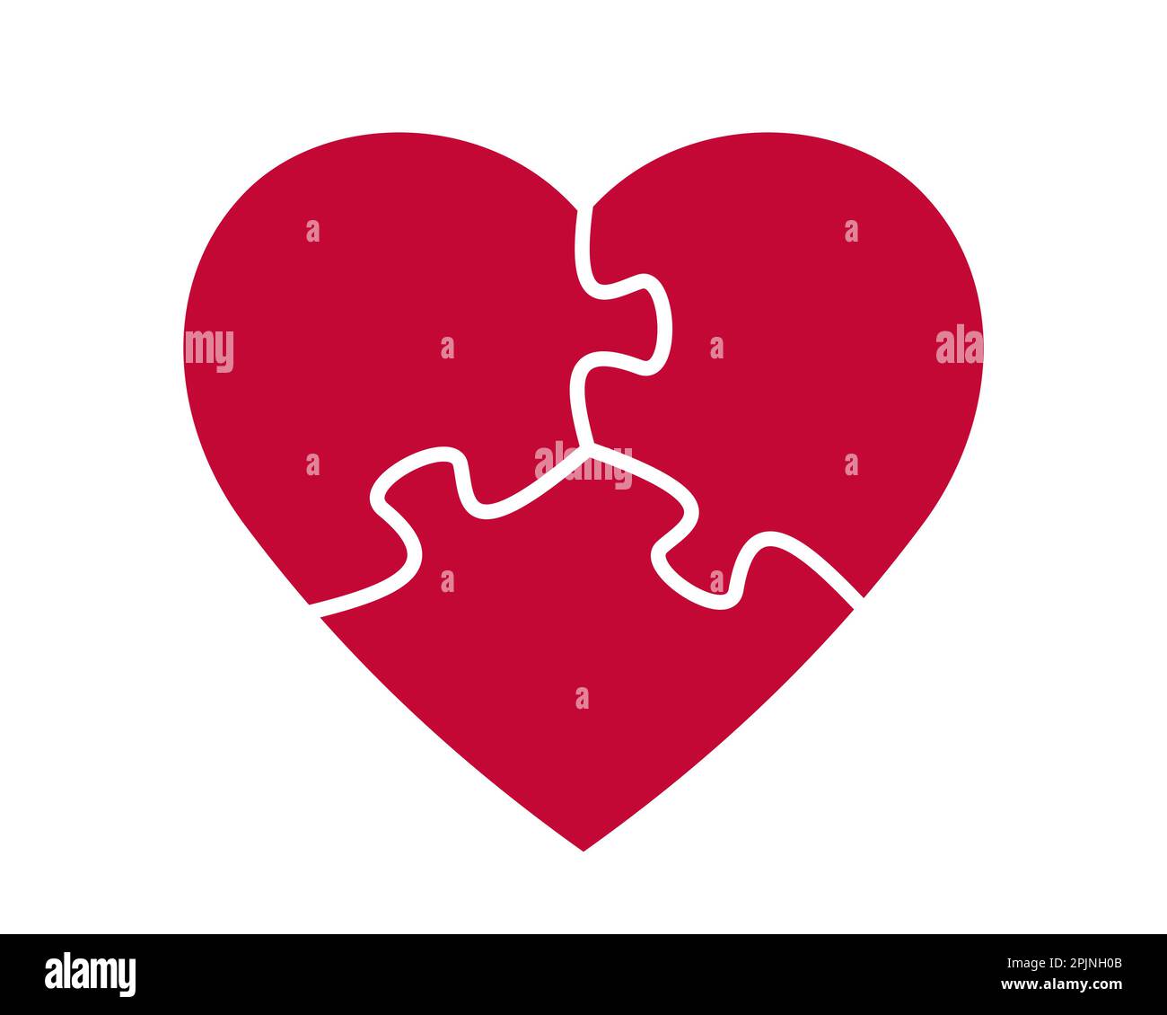 Puzzle Herz Formen. Drei Puzzleteile. Valentinstag-Symbol. Puzzle-Herz-Symbol. Romantische Ikone. Vektorgrafik Stock Vektor