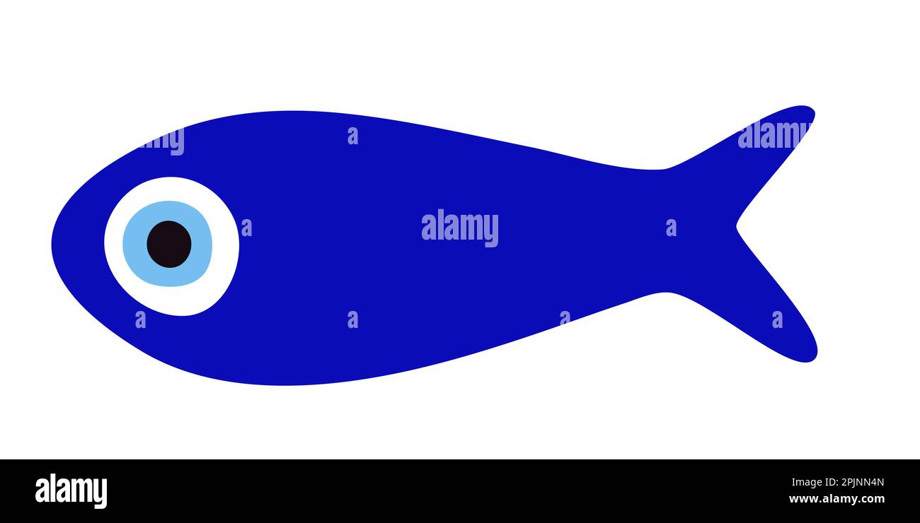 Glas islamisches, arabisches oder türkisches, griechisches Amulett als Fischform. Blaues türkisches Amulett. Fatima Eye. Glass nazar. Vektorgrafik Stock Vektor