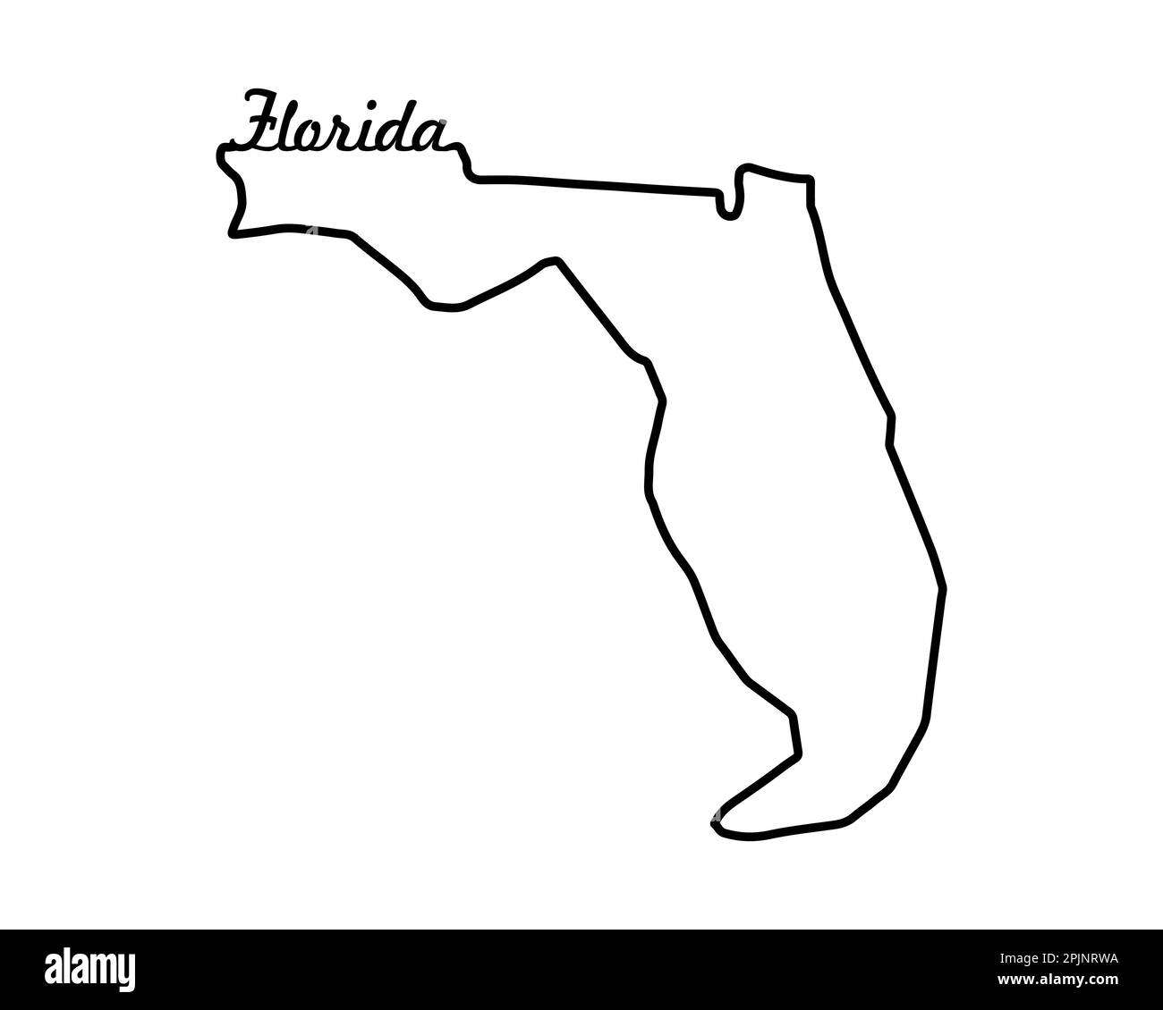 Karte des Bundesstaates Florida. KARTE des US-Bundesstaates. Umrisssymbol in Florida. Retro-Typographie. Vektordarstellung Stock Vektor