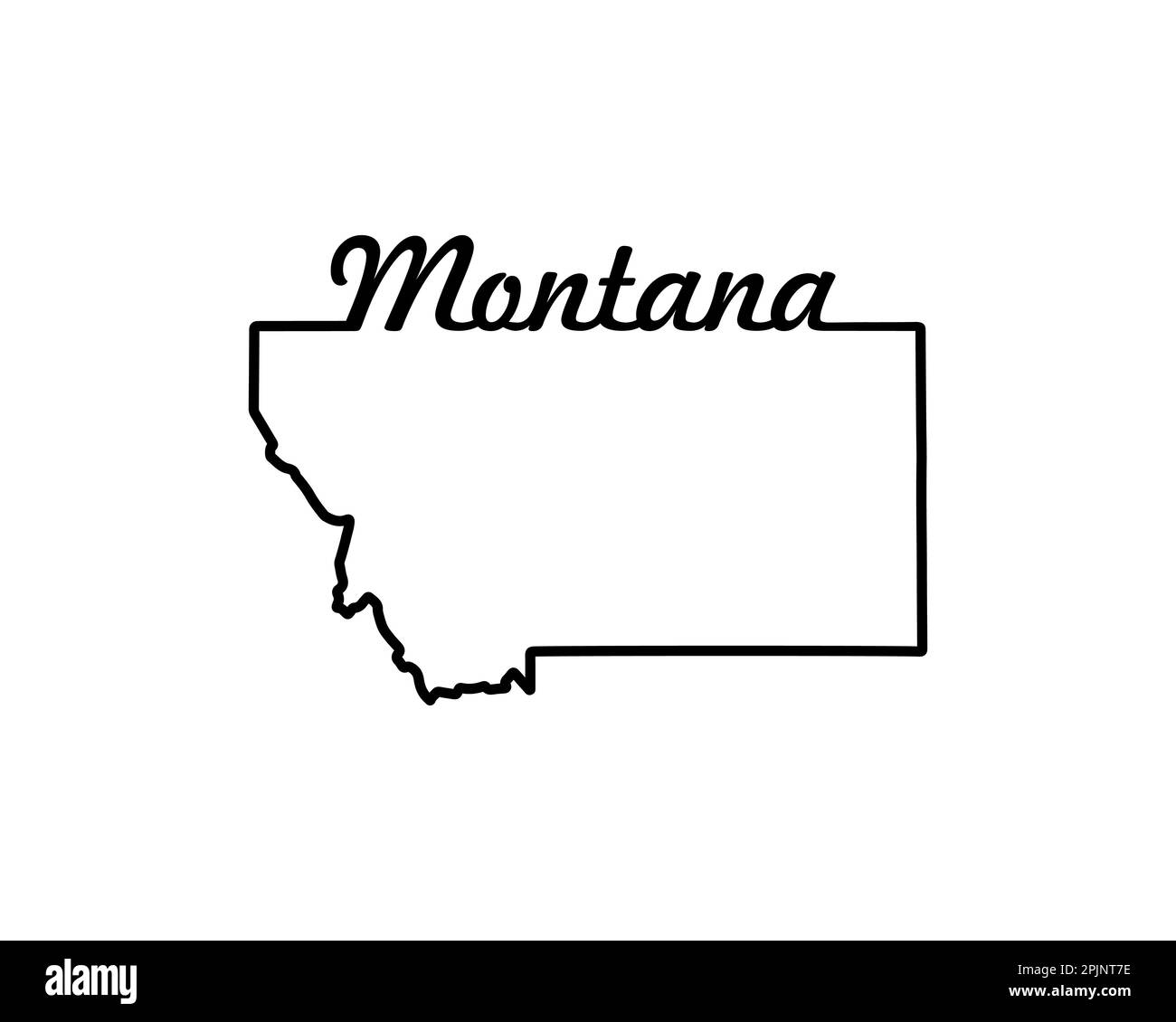 Karte des Bundesstaates Montana. US-Bundeslandkarte. Montana-Umrisssymbol. Retro-Typografie. Vektorgrafik Stock Vektor