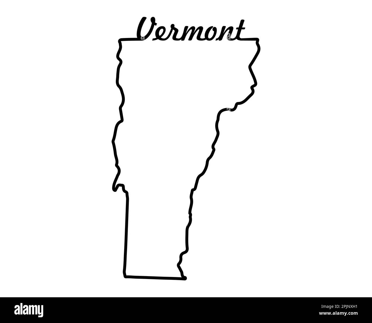 Karte des Bundesstaates Vermont. KARTE des US-Bundesstaates. Vermont-Umrisssymbol. Retro-Typographie. Vektordarstellung Stock Vektor