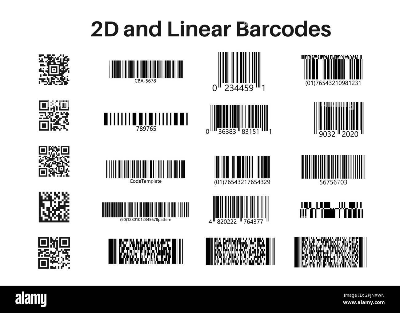 Satz QR-Codes, lineare Codes. 2D Code auf isoliertem Hintergrund. Vektorgrafik Stock Vektor