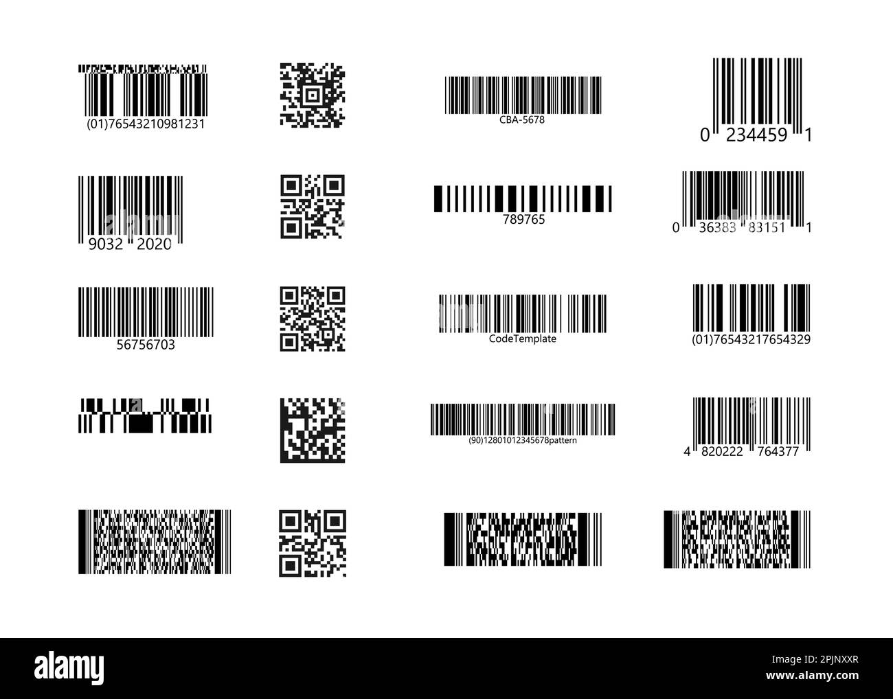 Satz von QR-Codes, linearen Codes. 2D-Code-Aufkleber auf isoliertem Hintergrund. Vektordarstellung Stock Vektor