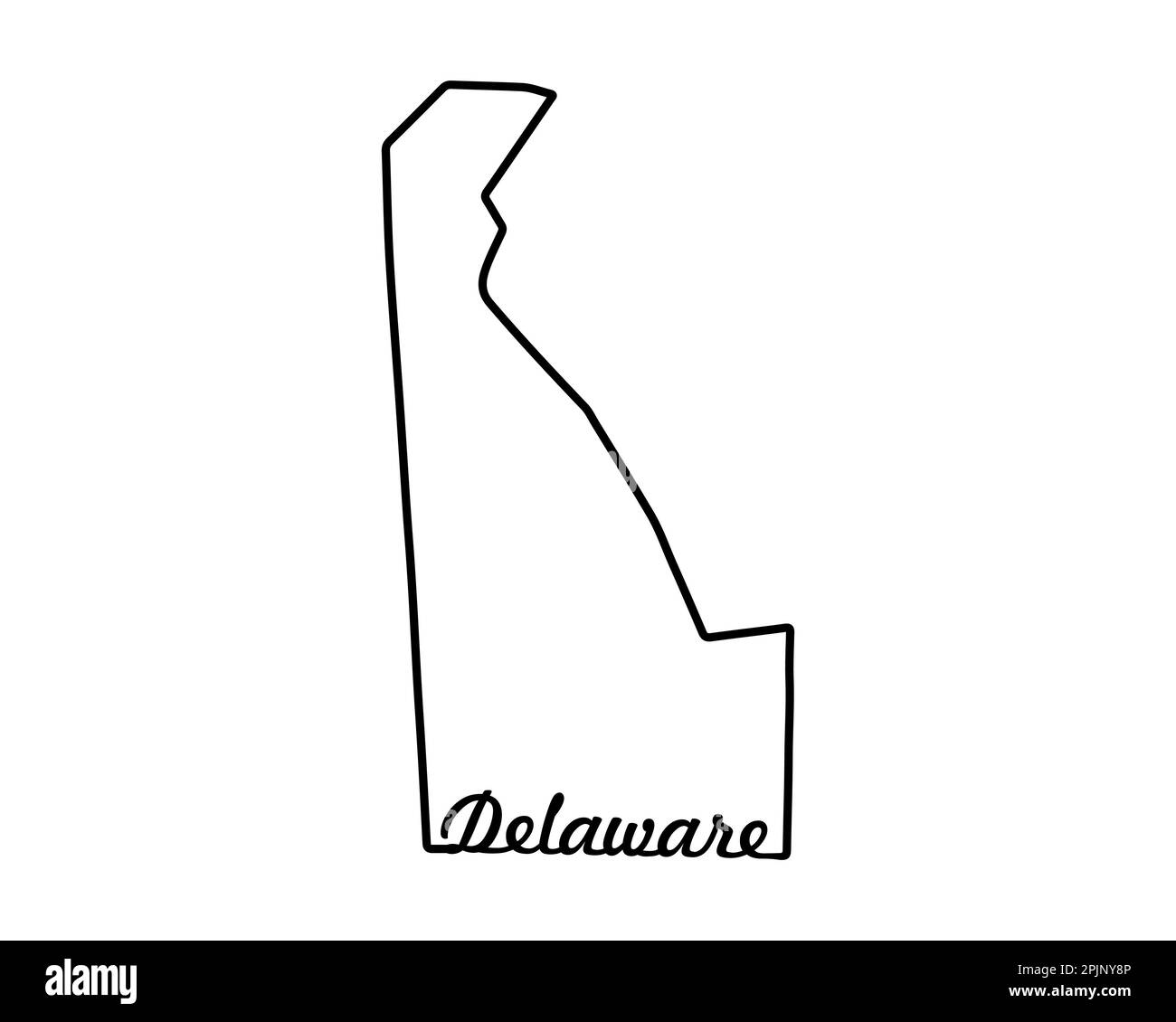 Karte des Bundesstaates Delaware. KARTE des US-Bundesstaates. Delaware-Umrisssymbol. Retro-Typographie. Vektordarstellung Stock Vektor