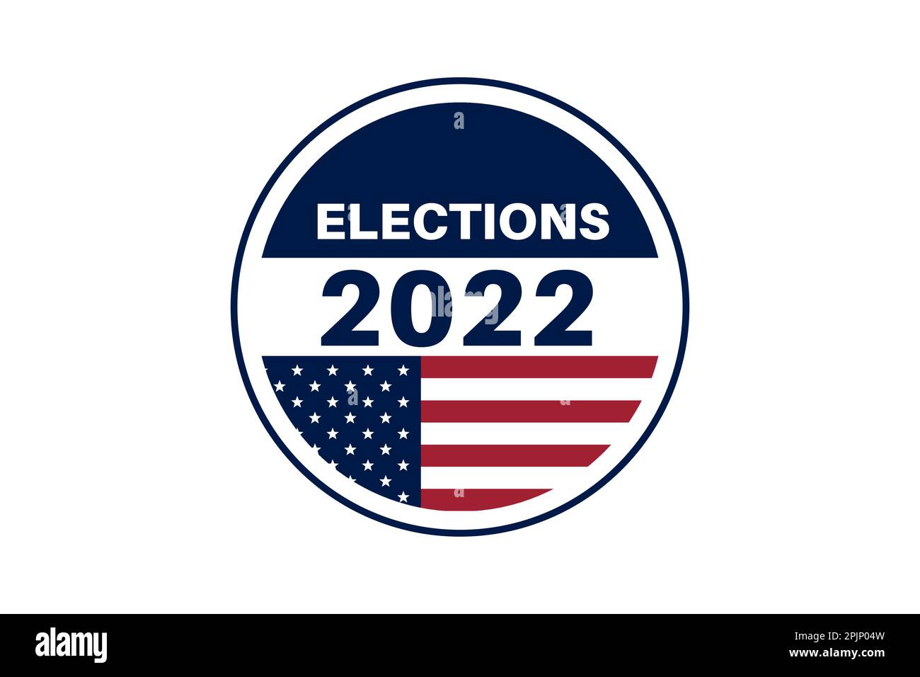 Circle Vote Aufkleber oder Abzeichen mit uns amerikanischen Flagge. US, USA, amerikanische Wahl, Stimmschild. US-Wahlen 2022. Zwischenwahlen 2022. Verantwortlicher vot Stock Vektor