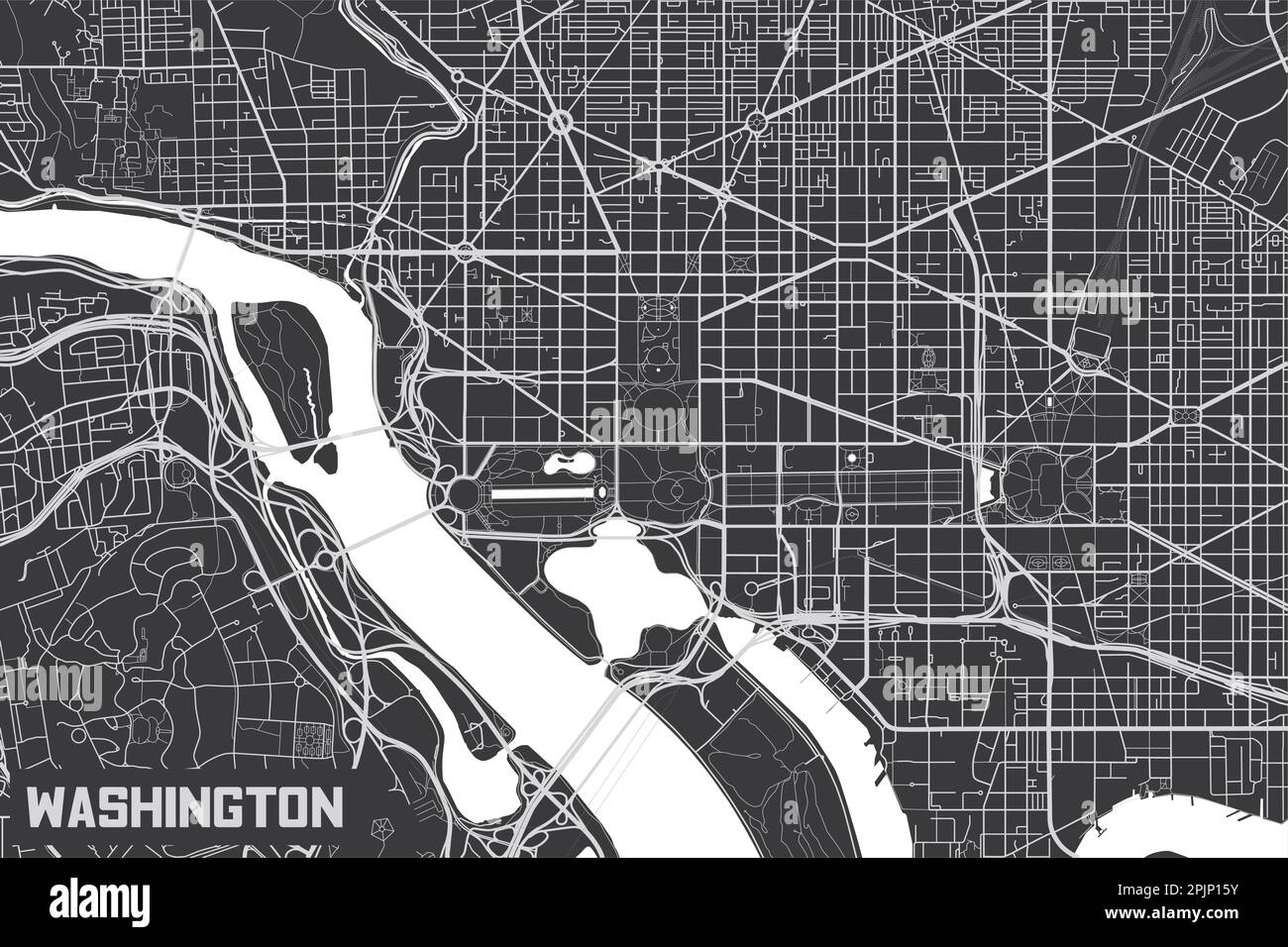 Minimalistisches Posterdesign mit Stadtplan von Washington, D.C. Stock Vektor