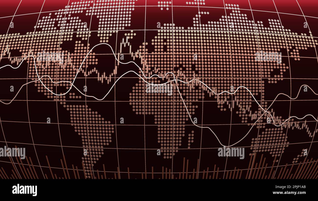 Der Weltmarktindex fällt. Finanzkrise. Kerzendiagramm, Liniendiagramm und Balkendiagramm. Abbildung des Börsenwachstums. Finanzmarktdekret Stock Vektor