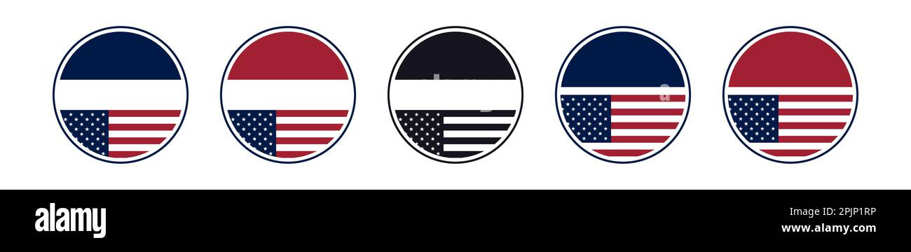 Circle Vote Aufkleber oder Abzeichen mit uns amerikanischen Flagge. Stickervorlage. US, USA, amerikanische Wahl, Stimmschild. US-Wahlen. Abzeichen für die verantwortliche Abstimmung Stock Vektor