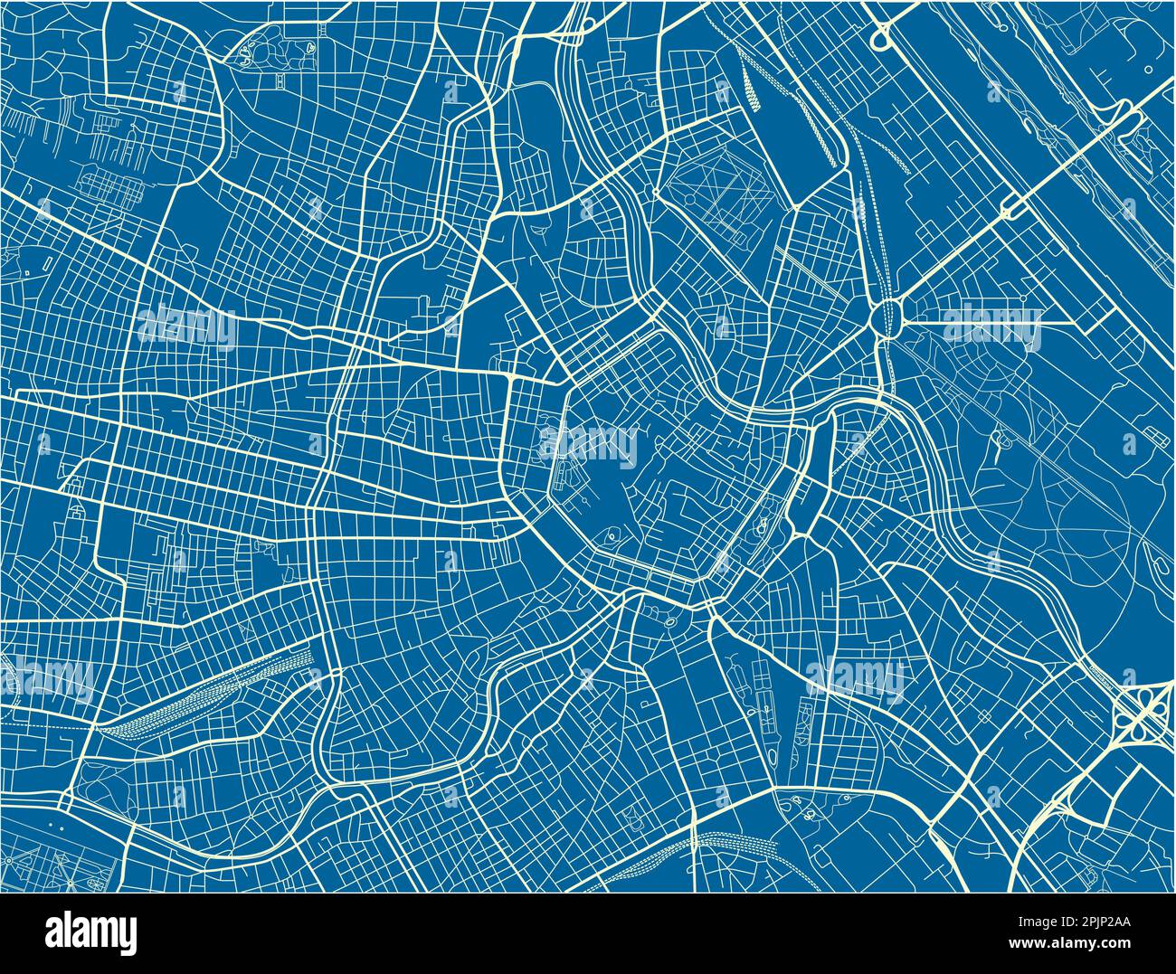 Blauer und weißer Vektorplan von Wien mit gut organisierten getrennten Schichten. Stock Vektor