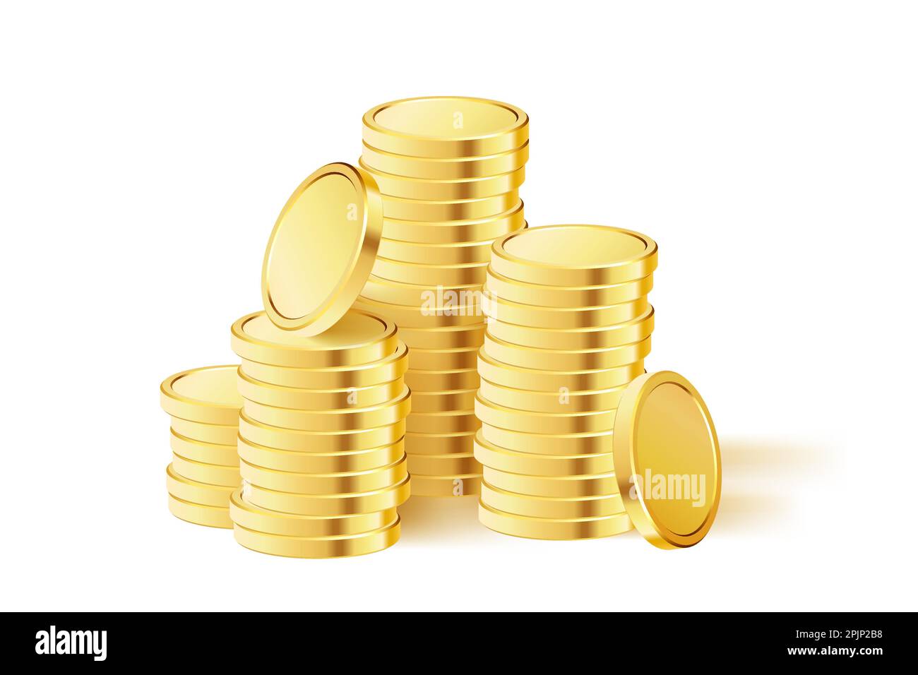 Goldmünzen-Stapel. Realistisches Goldgeld. Gestapelte Münzen. Gilt für Glücksspiele, Jackpot oder Bank- oder Finanzbeispiele. Vektordarstellung Stock Vektor