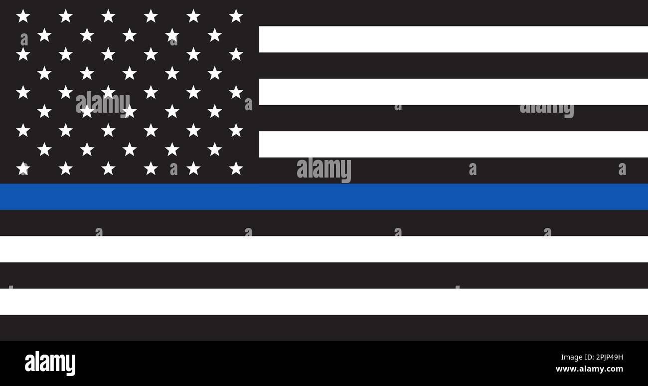 Schwarz-weiße US-Flagge mit dünner blauer Linie. US-Polizeiflagge. Patriotisches Symbol. USA. Vektordarstellung Stock Vektor