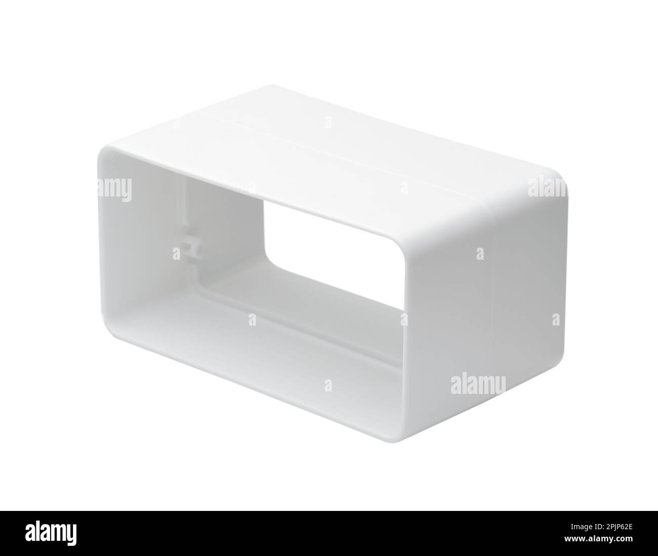 PVC-Flachkoppler für Kabelkanal, isoliert auf weiß Stockfoto
