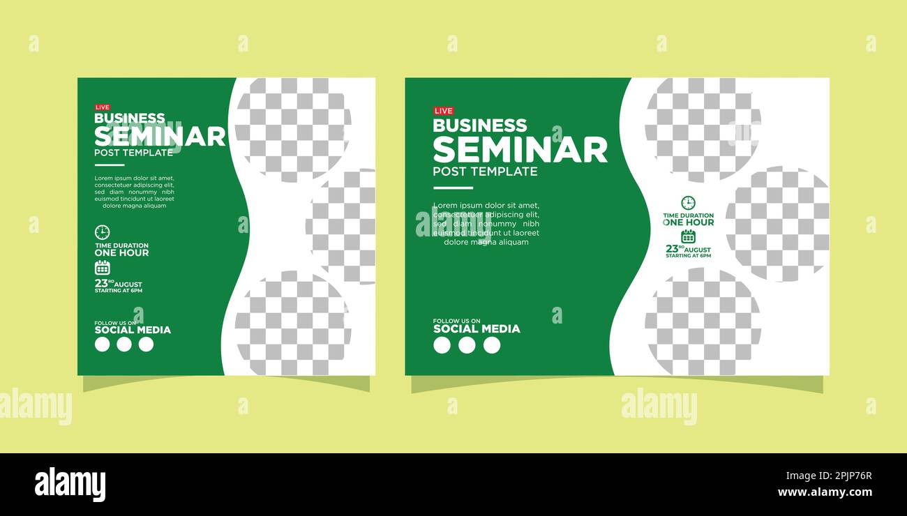 Vorlage für soziale Medien in Unternehmen, quadratisch und rechteckig mit Flächen zum Platzieren von Bildern Live-Event Seminar Post einfach und elementar Stock Vektor