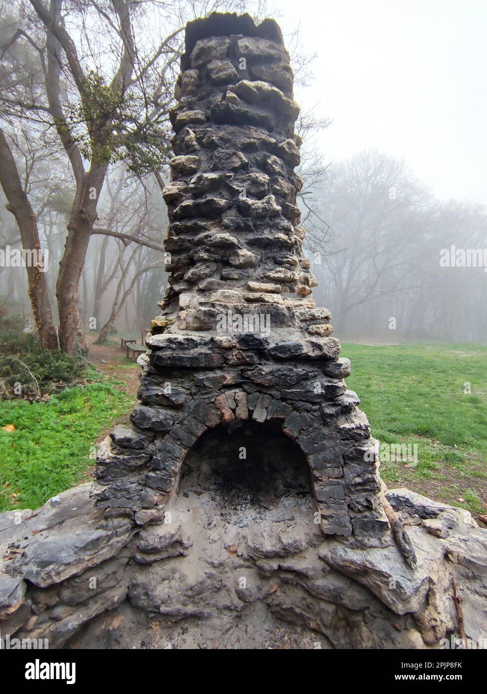 Ein Barbecue-Ofen aus Stein in der Natur im Park. Stockfoto
