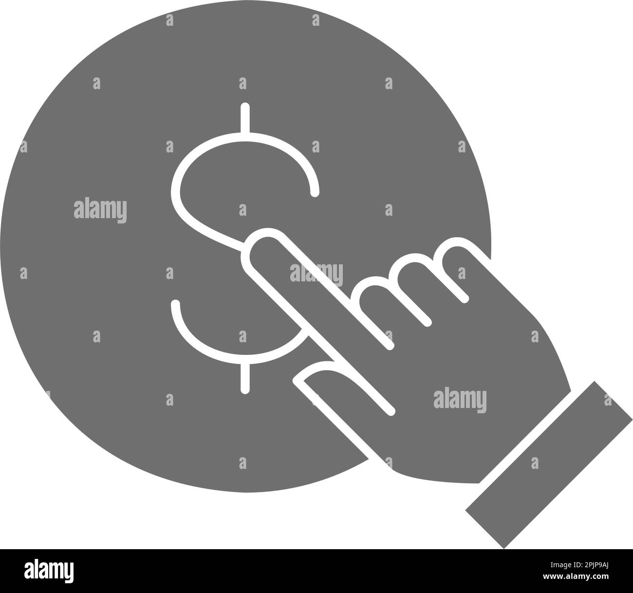 Klicken Sie mit dem Finger auf die Münze, drücken Sie die Taste, berühren Sie das graue Füllsymbol für das Geld. Symbol für Finanzen, Zahlungen, Investitionen und Finanzen. Stock Vektor