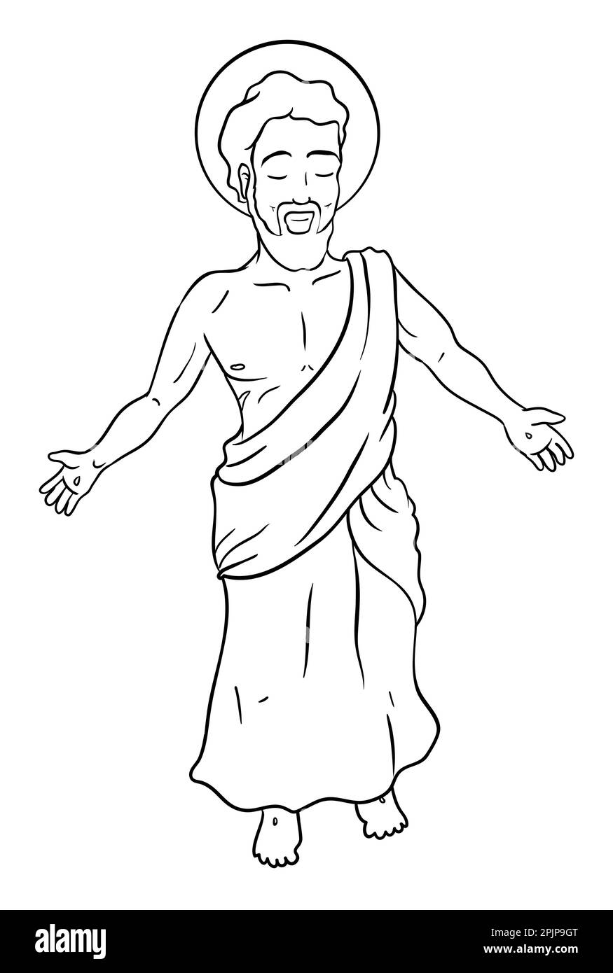 Illustration zum Färben mit dem wiederauferstandenen Jesus in einer Tunika und zeigt seine Kreuzigung Wunden. Stock Vektor