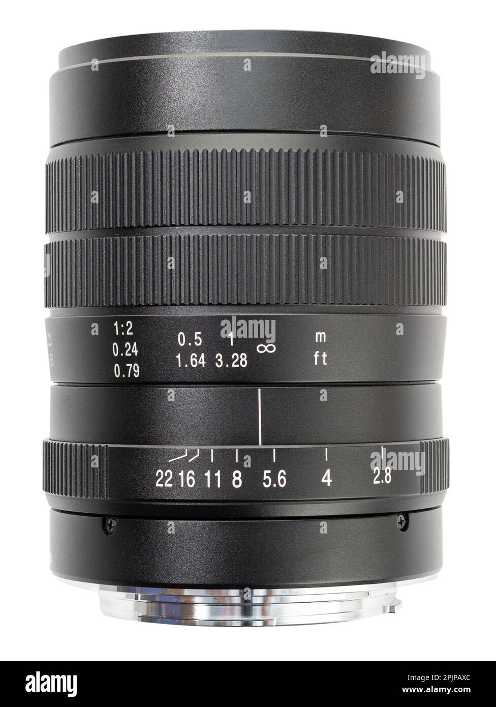 Generisches Objektiv für Fotokamera mit manuellem Fokus auf weißem Hintergrund isoliert Stockfoto