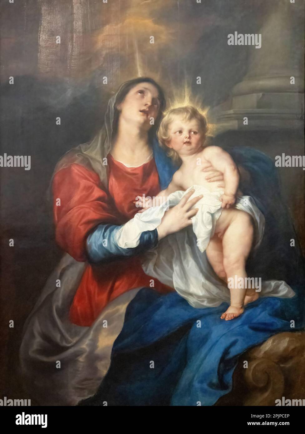 Sir Anthony van Dyck Gemälde; die Jungfrau und das Kind, 1628; Flämischer Barockmaler im 1600er. Bis 17. Jahrhundert Stockfoto