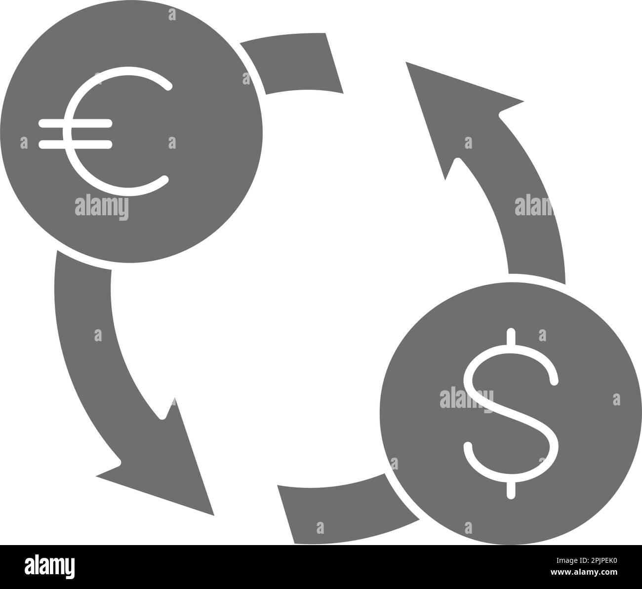 Geldwechsel, Wechseln von Euro auf Dollar, graues Füllsymbol. Symbol für Finanzen, Zahlungen, Investitionen und Finanzen. Stock Vektor