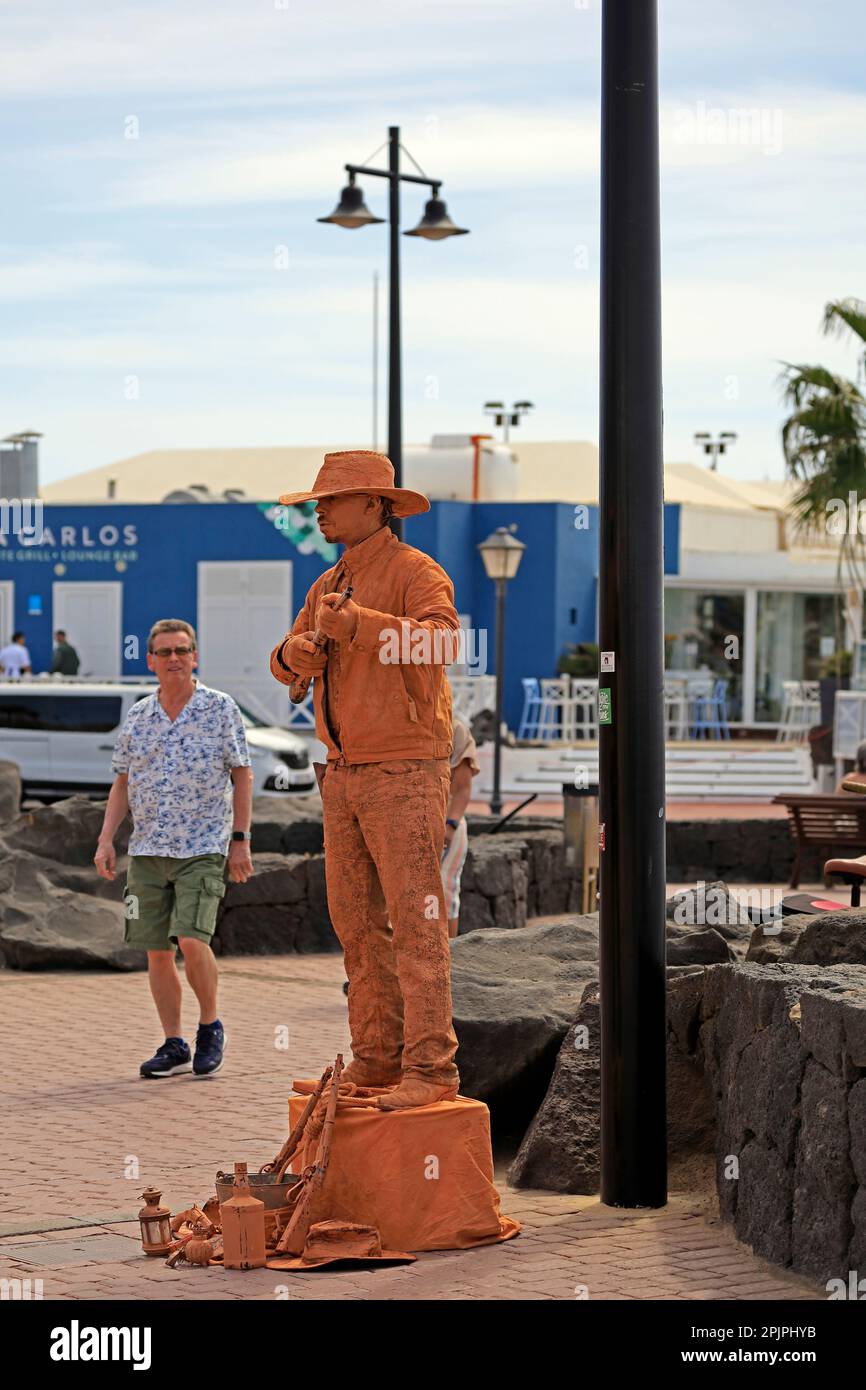 Lebender Entertainer der Statue, LanzaroteFebruar 2023 Stockfoto