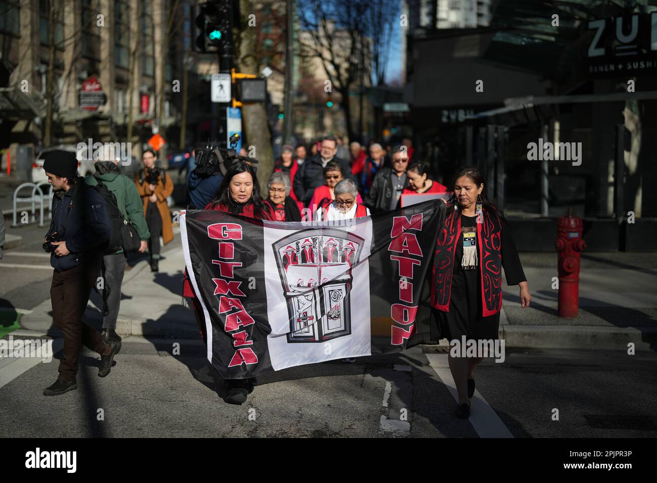 Linda Innes Vancouver, Kanada. 03. April 2023. Mitglieder der Gitxaala Nation ...