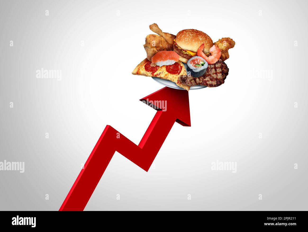 Steigende Restaurantpreise und Essenskosten als Symbol für die hohen Preise von Restaurants aufgrund von Inflation und Arbeitskosten. Stockfoto