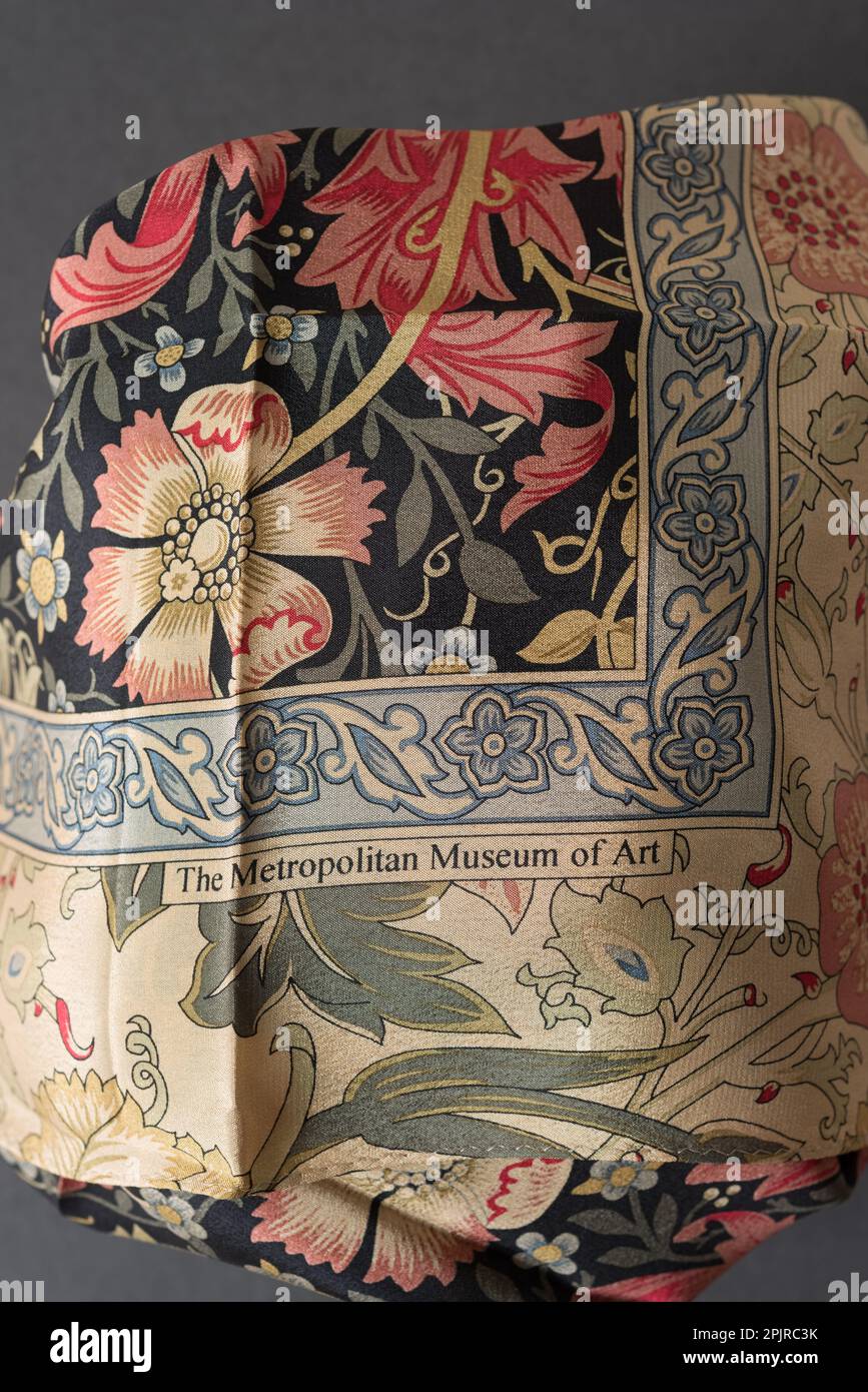 Fold Metropolitan Museum of Art – Nahaufnahme des Halstucks (William Morris basierend auf Compton-Tapete) Stockfoto