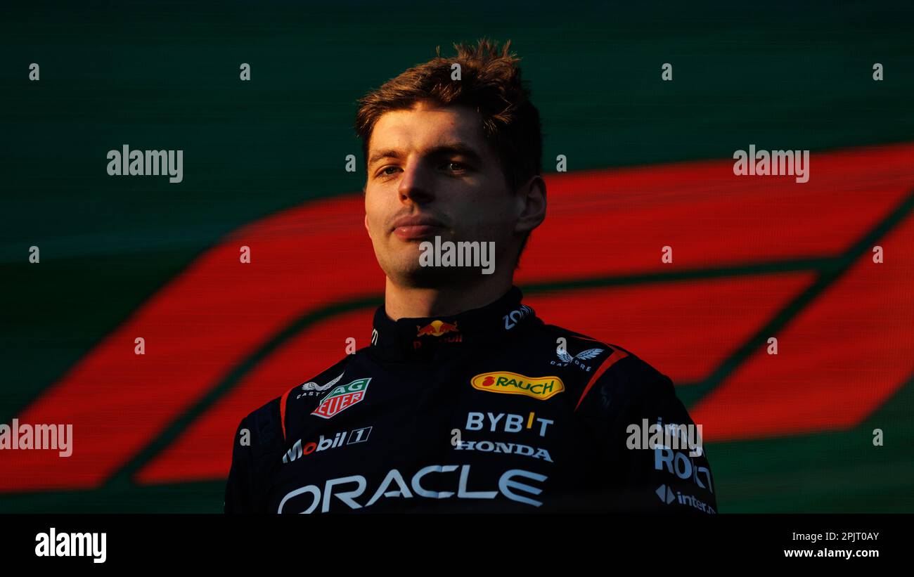 Melbourne, Australien. 02. April 2023. MELBOURNE, AUSTRALIEN, Albert Park Street Circuit, 2. April: Podium des Rennsiegers Max Verstappen (NED) des Teams Red Bull während des australischen Formel 1 Grand Prix auf dem Albert Park Street Circuit am 2. April 2023. Formel 1 – F1 Motorsport, gebührenpflichtiges Bild, Foto und Copyright © PETERSON Mark ATP Images (PETERSON Mark/ATP/SPP) Guthaben: SPP Sport Press Photo. Alamy Live News Stockfoto