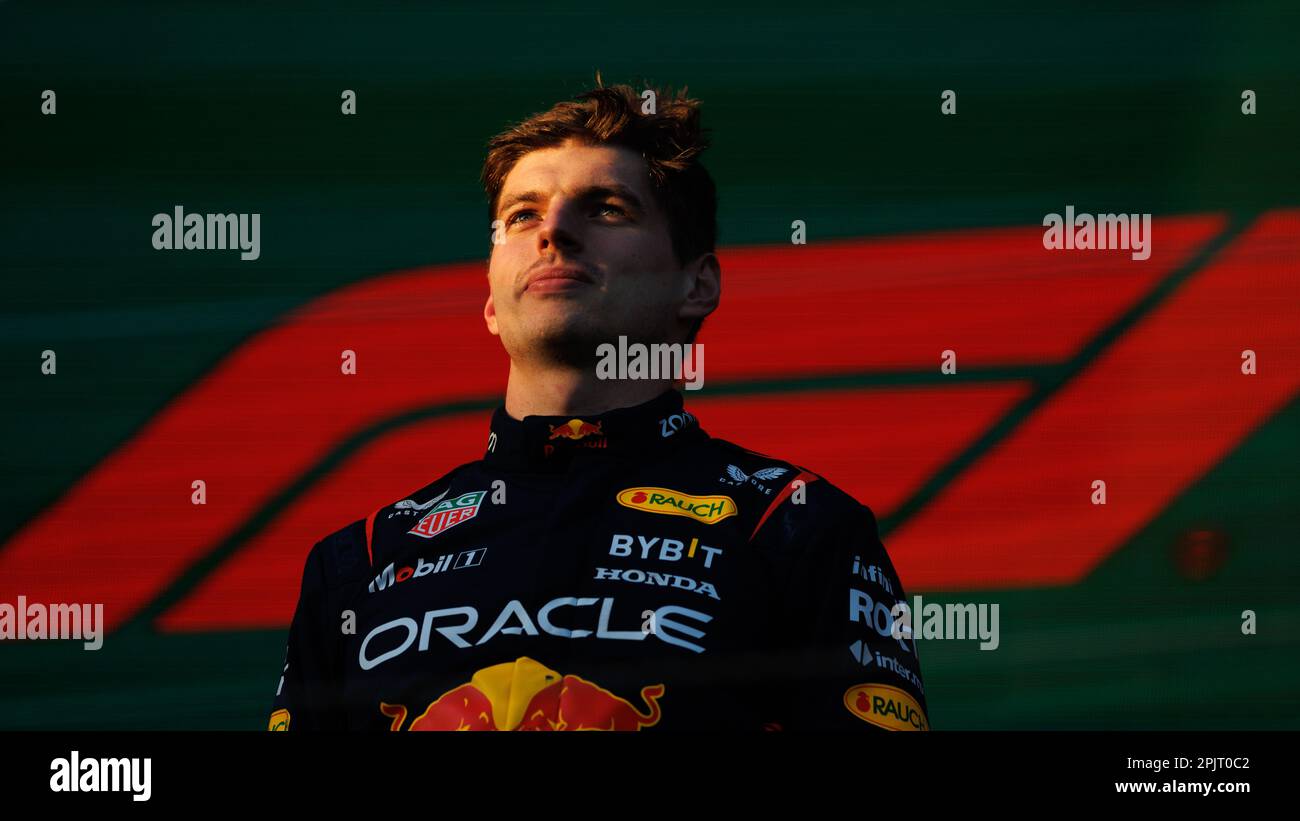 Melbourne, Australien. 02. April 2023. MELBOURNE, AUSTRALIEN, Albert Park Street Circuit, 2. April: Podium des Rennsiegers Max Verstappen (NED) des Teams Red Bull während des australischen Formel 1 Grand Prix auf dem Albert Park Street Circuit am 2. April 2023. Formel 1 – F1 Motorsport, gebührenpflichtiges Bild, Foto und Copyright © PETERSON Mark ATP Images (PETERSON Mark/ATP/SPP) Guthaben: SPP Sport Press Photo. Alamy Live News Stockfoto