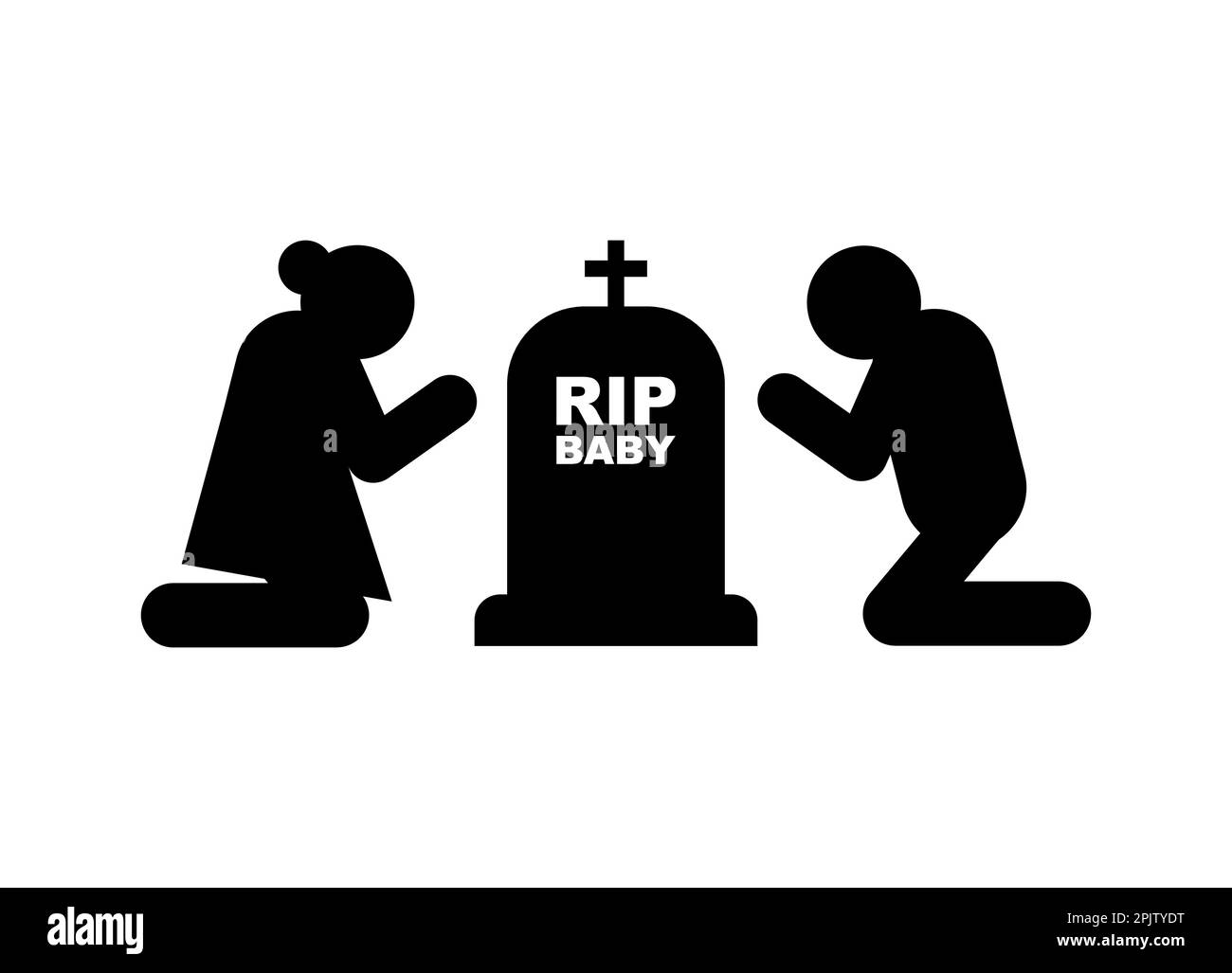 Eltern beim Grab des Kindes. Beerdigt und verstorben. Begriff von Traurigkeit und Leiden Stock Vektor