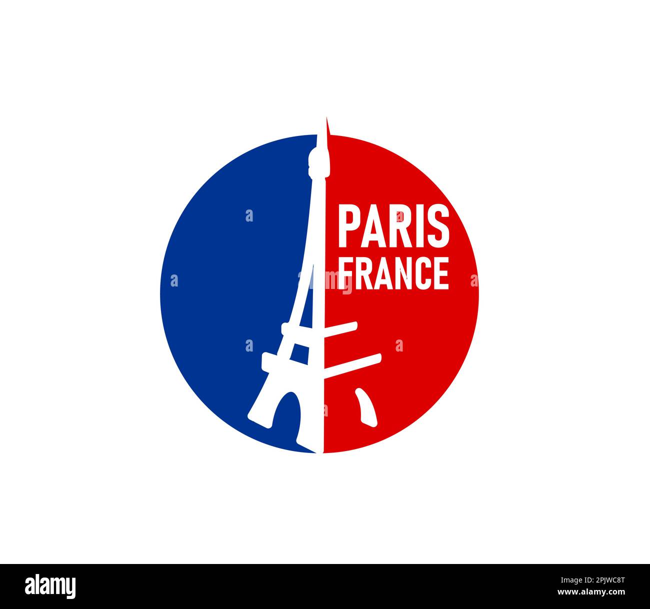 Paris Eiffelturm Ikone der französischen Flagge und Reise Wahrzeichen, Vektorabzeichen. Frankreich und Paris Symbol des Eiffelturms in einer kreisförmigen Silhouette für den französischen Kult Stock Vektor