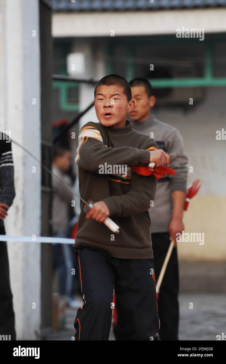 Der Shaolin-Tempel, Kampfsport-Trainingszentrum. Henan, Song-Shan-Berg, China Stockfoto