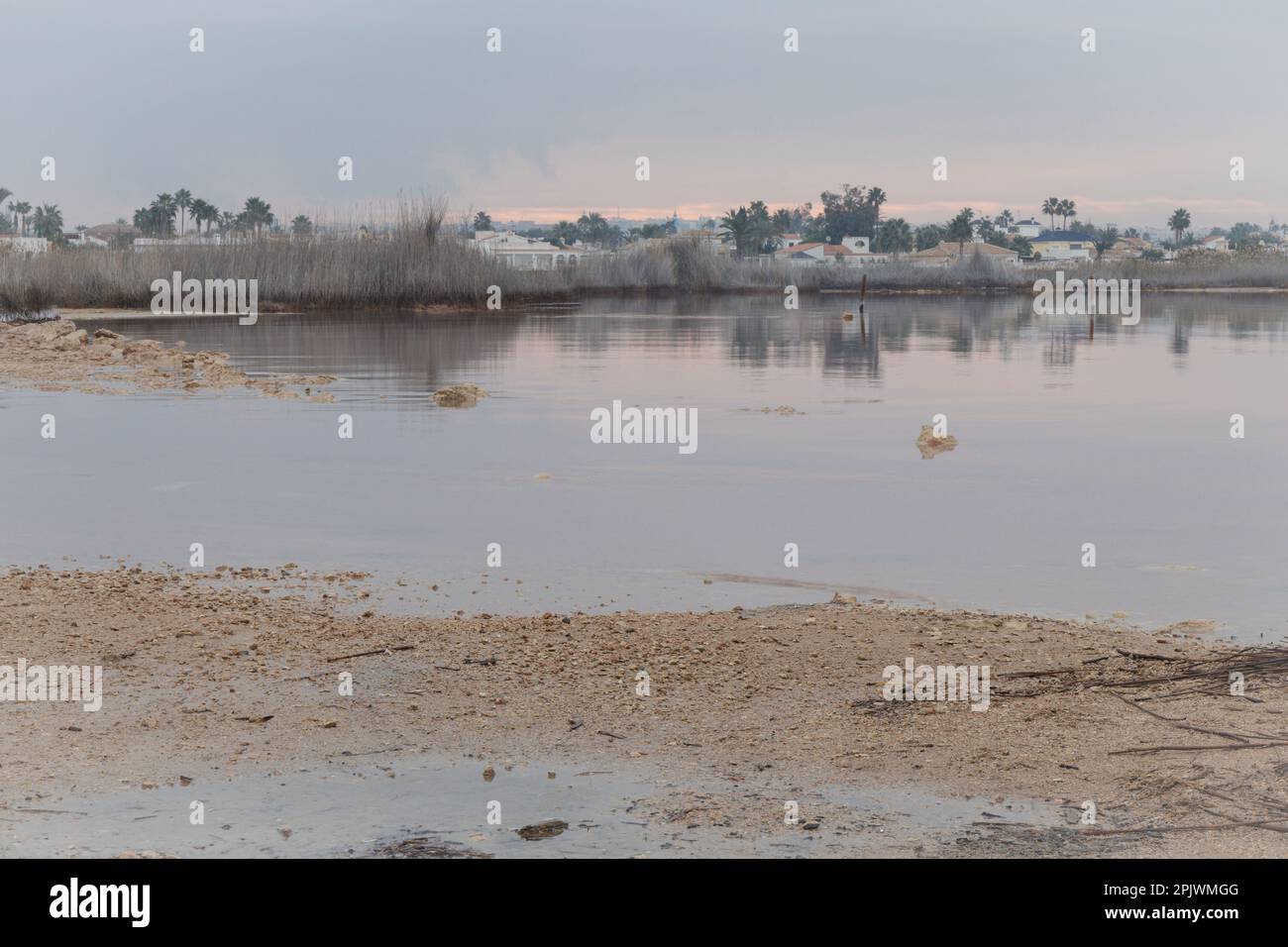 Pink Lake im Naturpark der Lagunen La Mata und Torrevieja, Alicante, Spanien Stockfoto