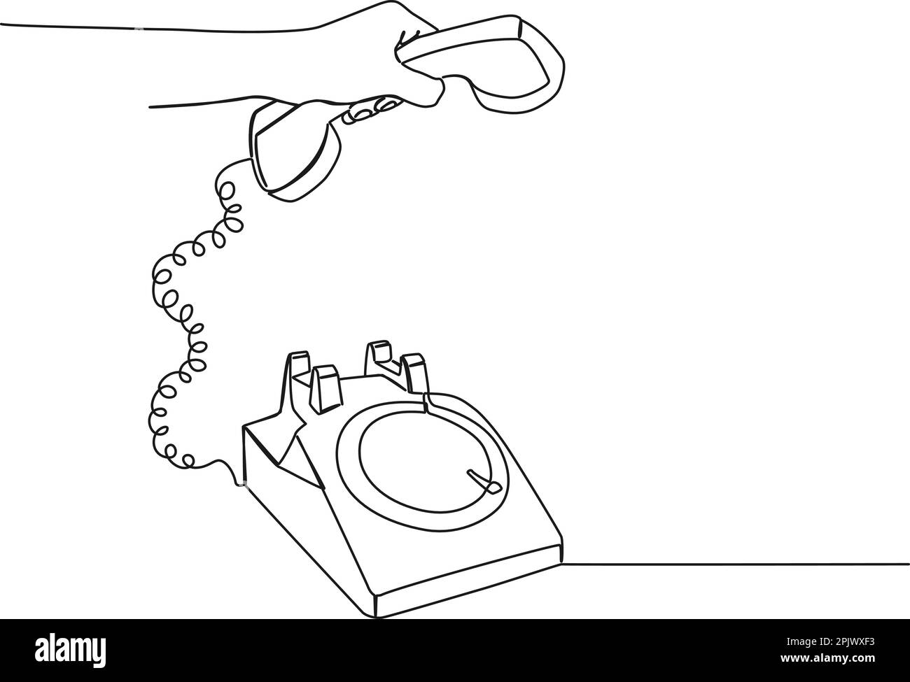 Durchgängiges einzeiliges Zeichnen des Handabnehmers des Drehwahltelefons, Line-Art-Vektordarstellung Stock Vektor