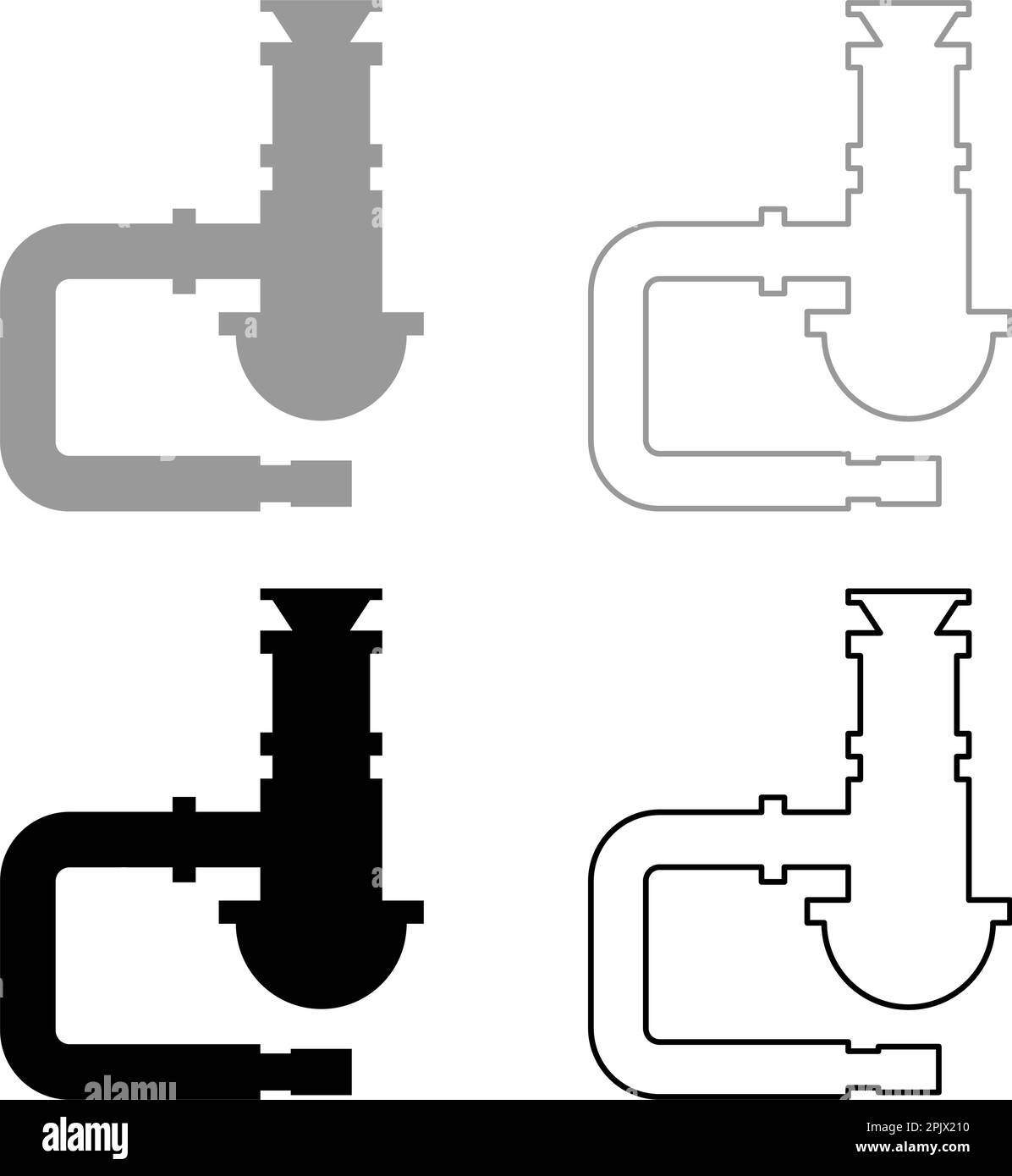 Siphon-Rohrleitungen Abfluss Abwasserrohr unter Spülbecken Abwasserrohr-Set Symbol grau schwarz Vektorbild einfache, durchgehende Füllung Stock Vektor