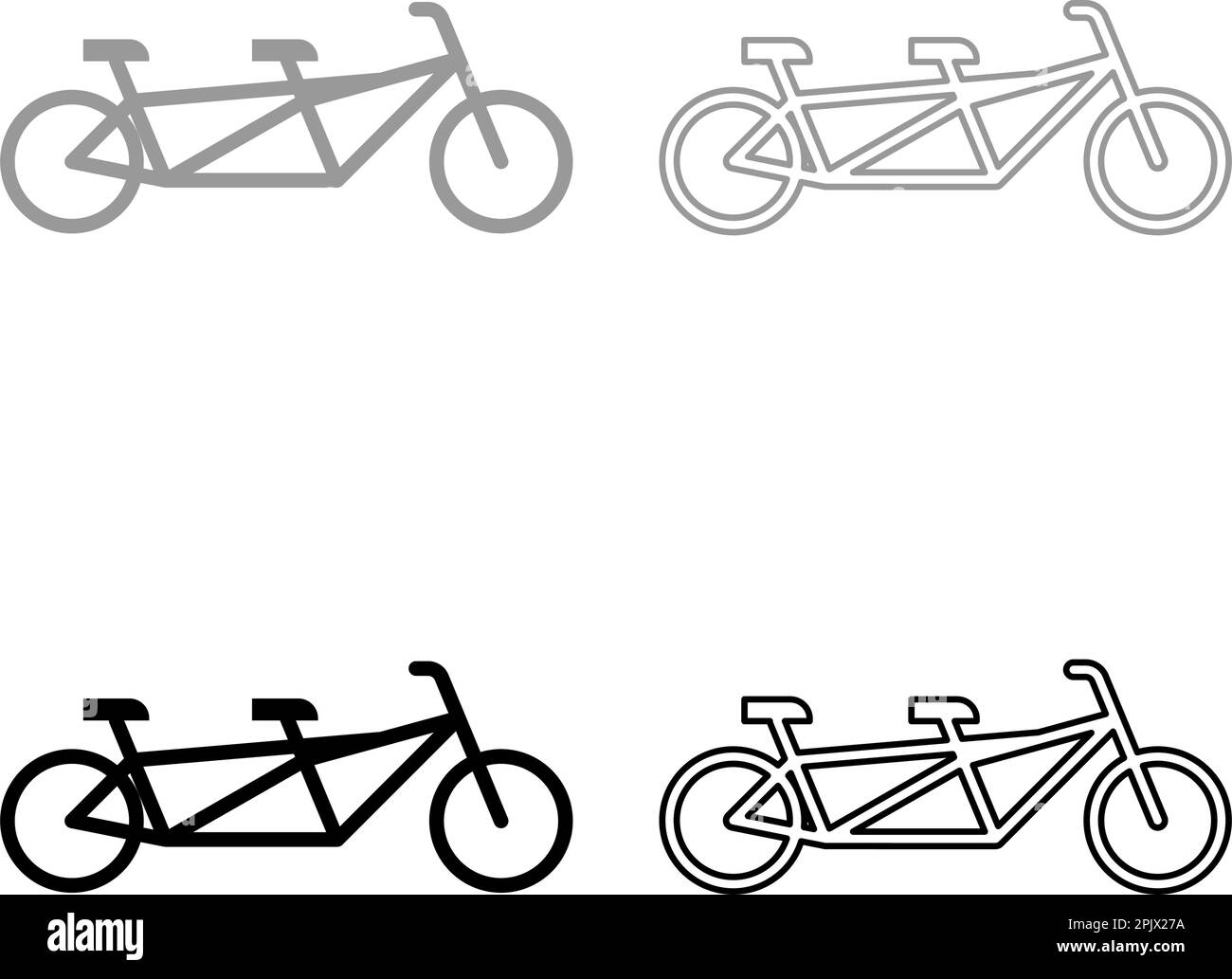 Tandem-Fahrrad-Set Symbol grau schwarz Vektor Illustration Bild Einfache, durchgehende Kontur Kontur Linie dünne, flache Form Stock Vektor