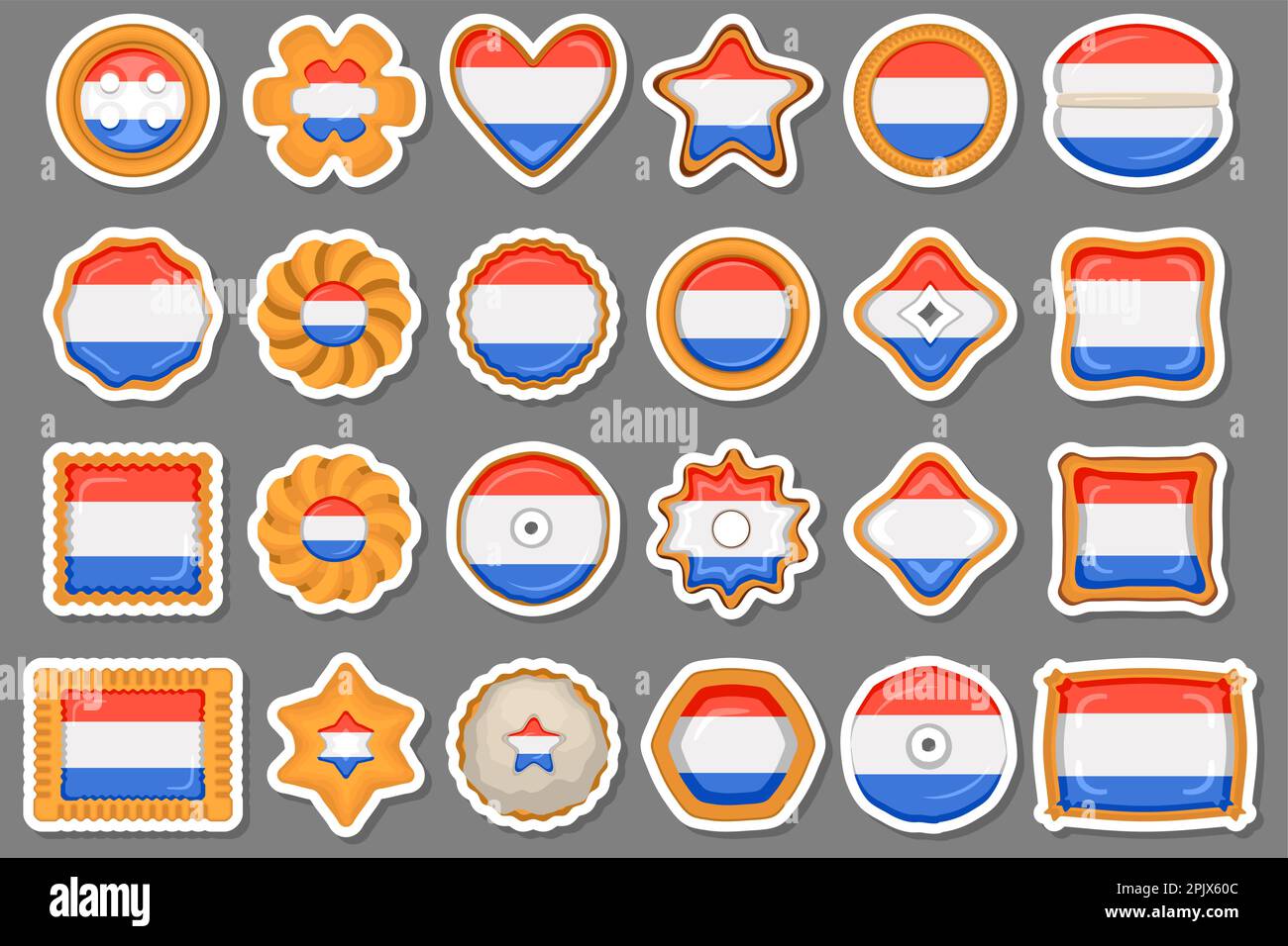 Cookie mit Flaggenland Niederlande in leckerem Keks, Cookie besteht aus dem Schild Flaggenland Niederlande auf natürlichem Keks, frischer Keks mit f Stock Vektor