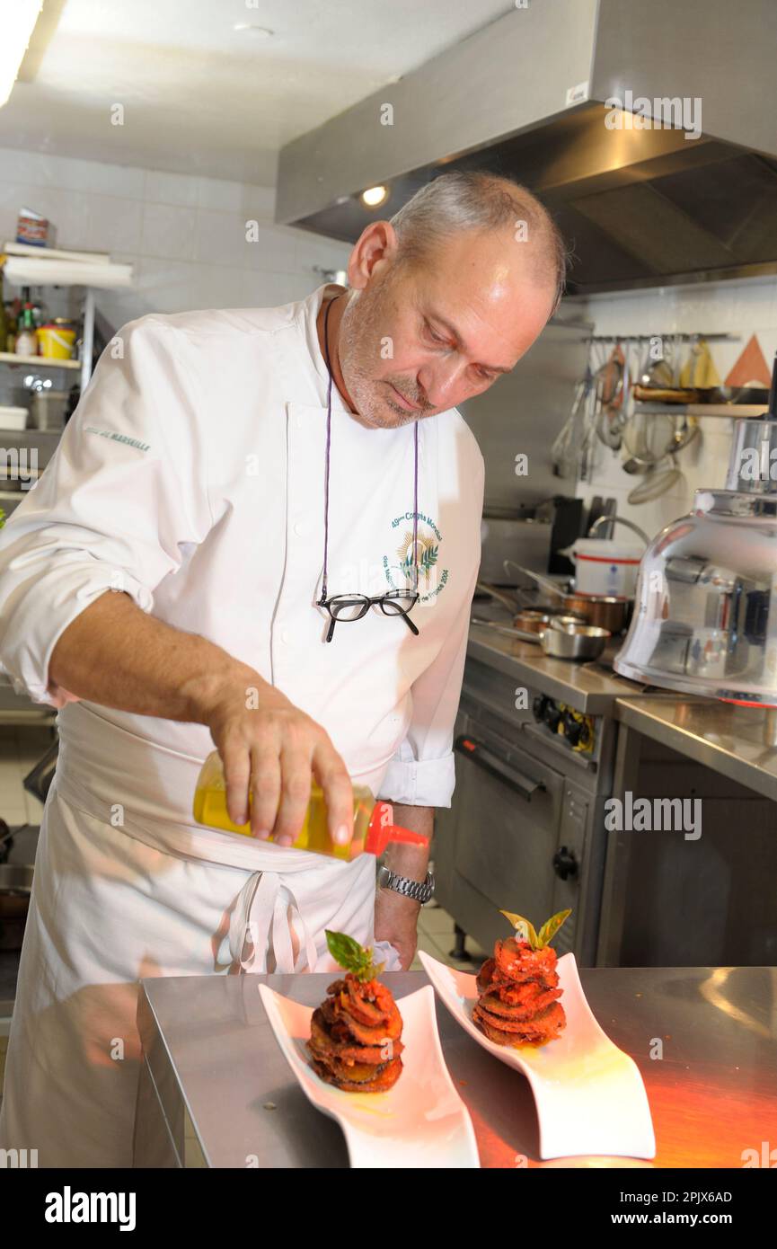 Restaurant Gajulea, Chefkoch Michel Philibert, 201 cours Louise Raymond 84330 Le Barroux. Vauclus, Frankreich. Stockfoto