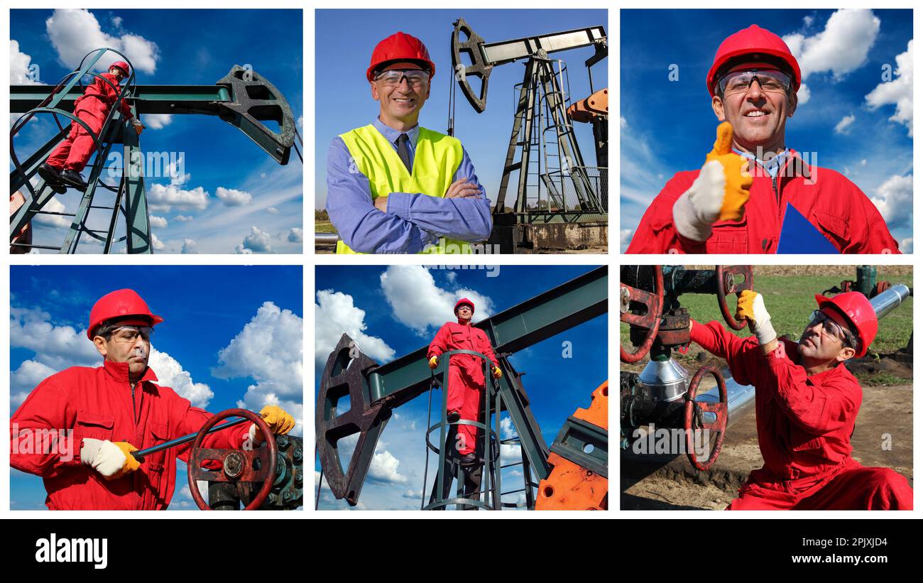 Gewinnung von Erdöl. Öl- und Gasindustrie. Ölförderer, Der Rohöl Pumpt. Fossile Brennstoffenergie. Stockfoto