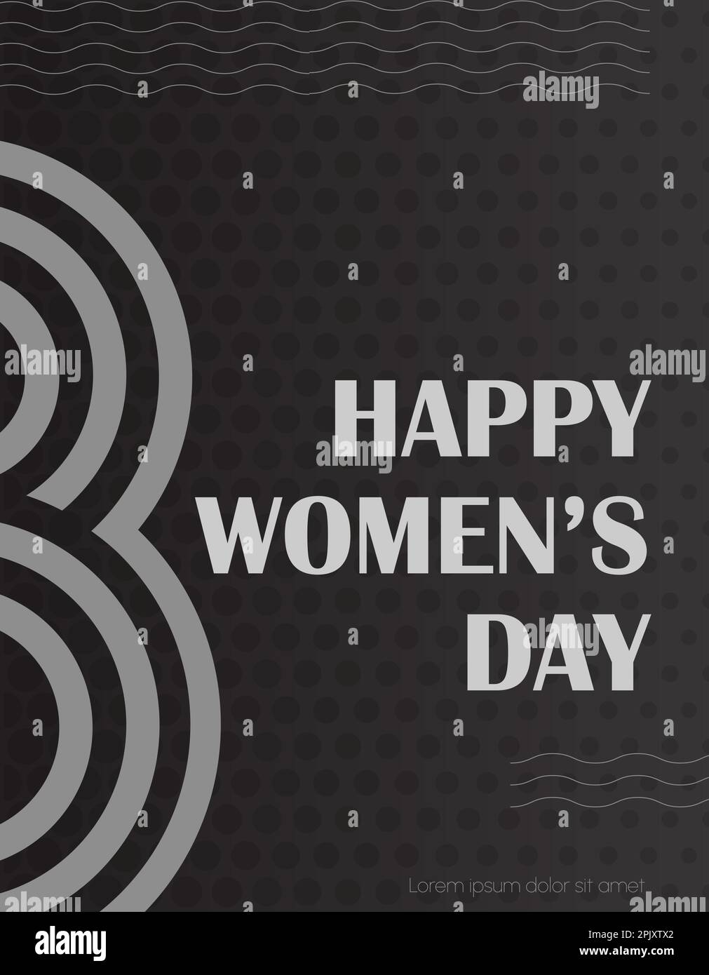 Ein schwarz-weißes „Happy Womans“-Poster-Template in minimalistischem Stil mit Wellenlinien und Abbildung 8. Grußkartenvorlage. Vector Illustrati Stock Vektor
