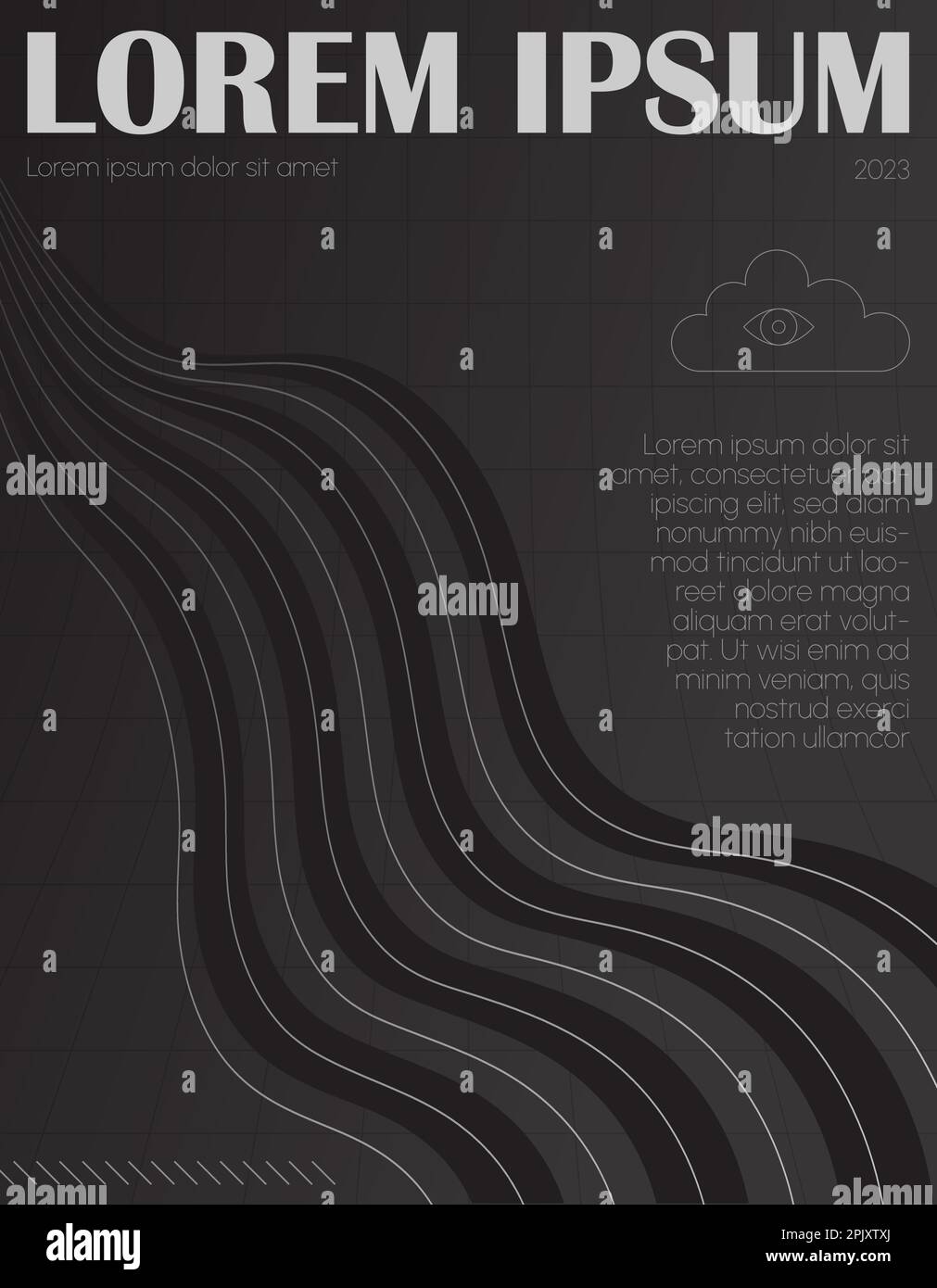 Eine Schwarzweiß-Postervorlage in minimalistischem Stil mit abstrakten linearen geometrischen Elementen. Werbevorlage, Buchumschlag, Karte. Vector illu Stock Vektor