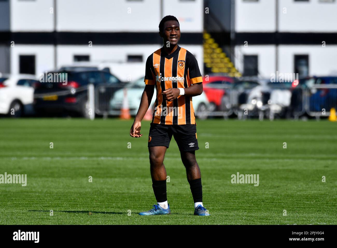 Swansea, Wales. 4. April 2023 Sam Opoku aus Hull City während des Spiels der Professional Development League zwischen Swansea City under 18 und Hull City under 18 an der Swansea City Academy in Swansea, Wales, Großbritannien, am 4. April 2023. Kredit: Duncan Thomas/Majestic Media/Alamy Live News. Stockfoto