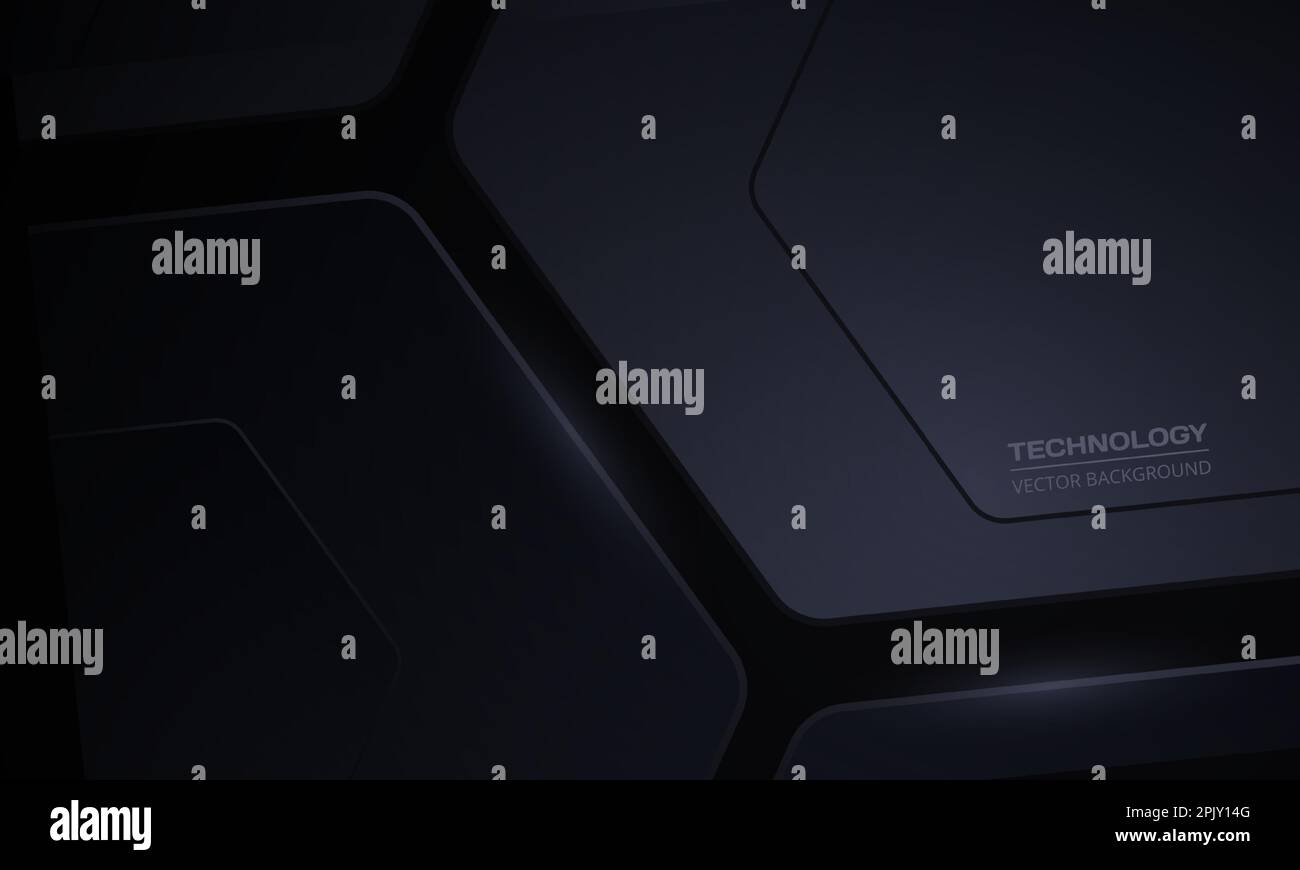 Schwarzer abstrakter Hintergrund mit moderner Technologie und 3D geometrischen technischen Formen. Vektordarstellung Stock Vektor